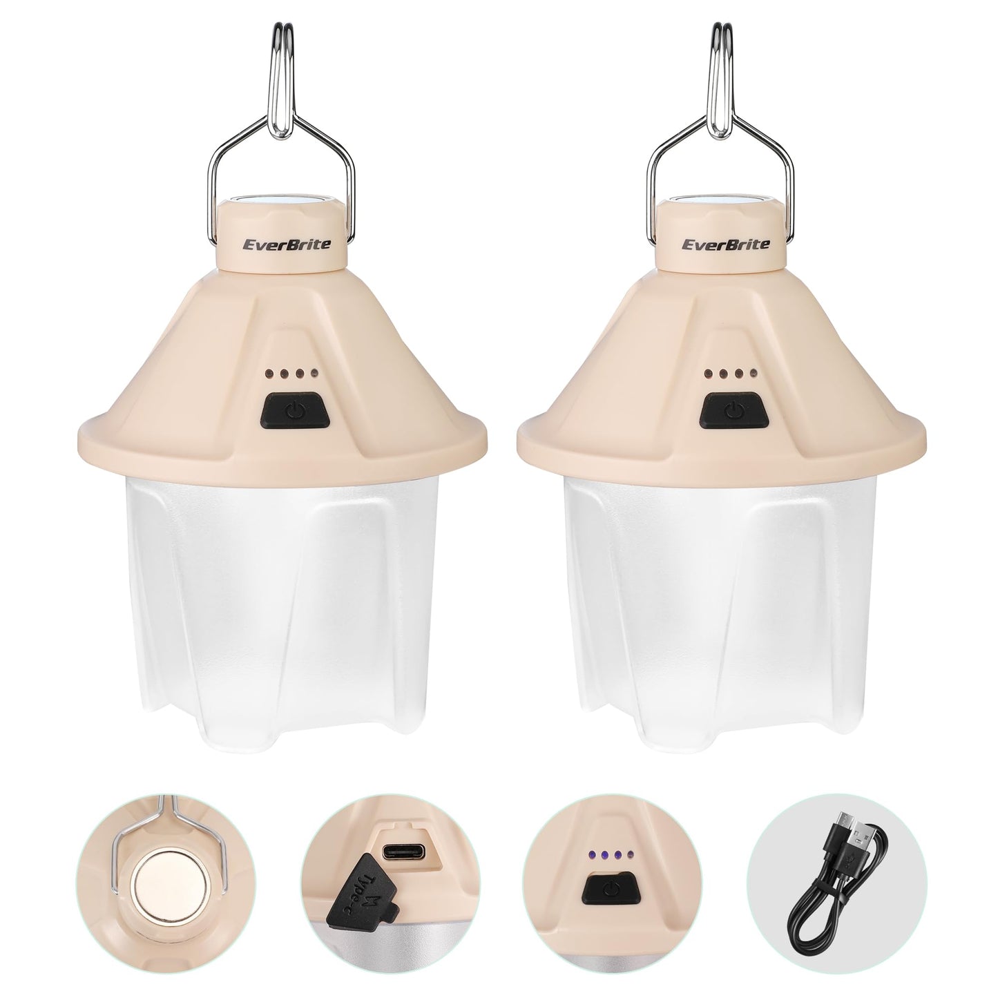 EverBrite 2 Pack Rechargeable Camping Lantern, 450LM LED Camping Light with 5 Modes, Magnetic Base & Hanging Hook, USB-C Fast Charging, Portable Tent Light for Camping, Emergency, Power Outage, Hiking