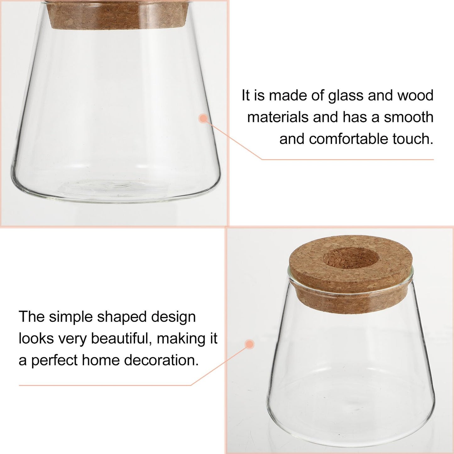 CONGARTENO 2pcs Glass Terrarium Vases for Hydroponics Plants, Small Glass Containers with 6.5cm Opening, Desktop Plant Holders for Office and Home Gardening