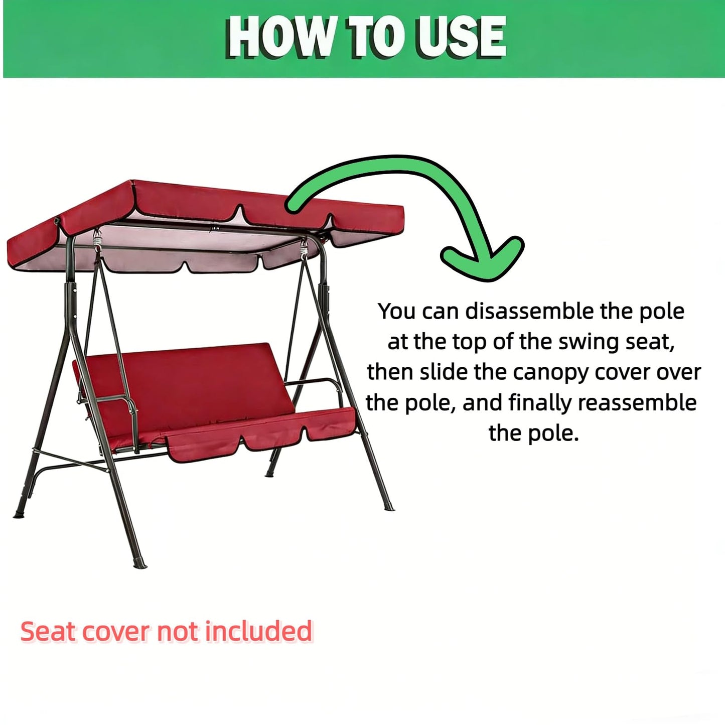 Swing Canopy Replacement Cover, Waterproof Sun Shade Porch Swing Canopy Replacement Top for 2-3 Seater Outdoor Garden Yard Patio Swing Cover (Red, 75×52×5.9 Inch)