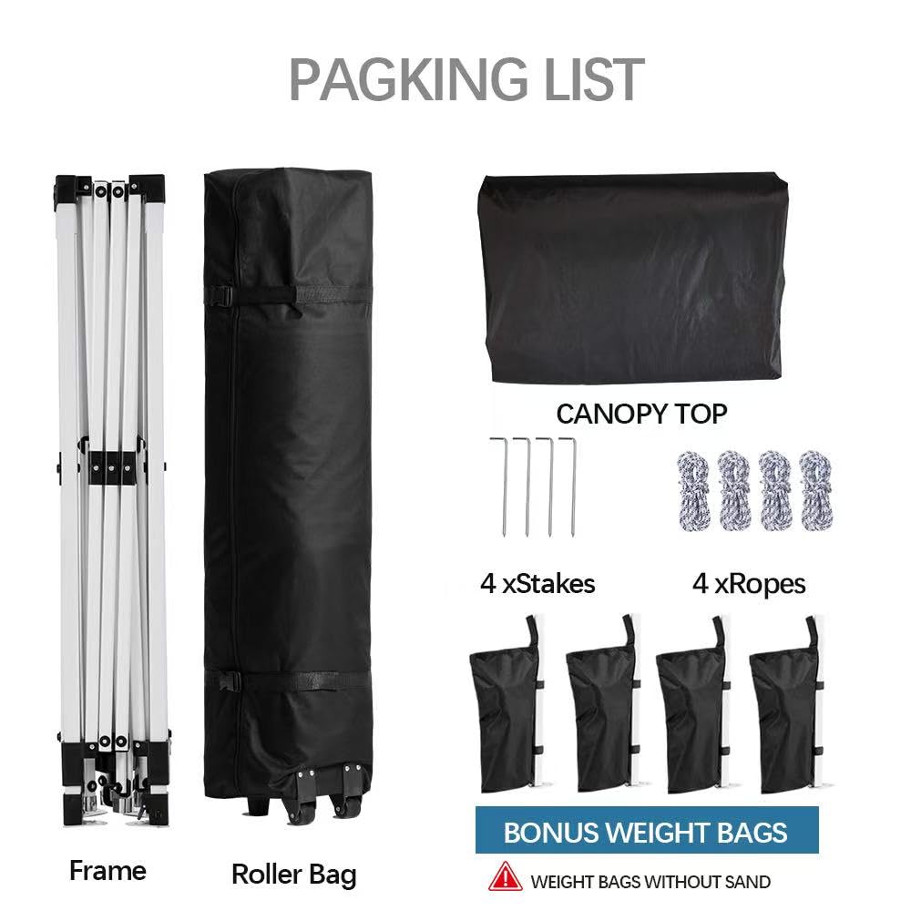 10x10 Pop Up Canopy,Event Tent – One-Person Setup, Waterproof & UV-Blocking, Heavy-Duty Steel Frame, Wheeled Bag & Sandbags – Outdoor Shade for Beach, Camping, Backyard, Tailgate (Black)