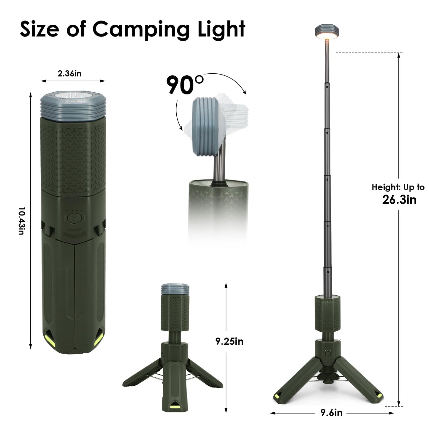 Telescopic Camping Lights,Portable Camping Lantern with Storage Bag,10500mAh Rechargeable Outdoor Adventure Emergency Light,Waterproof LED Work Lights with Magnetic (Light Green)