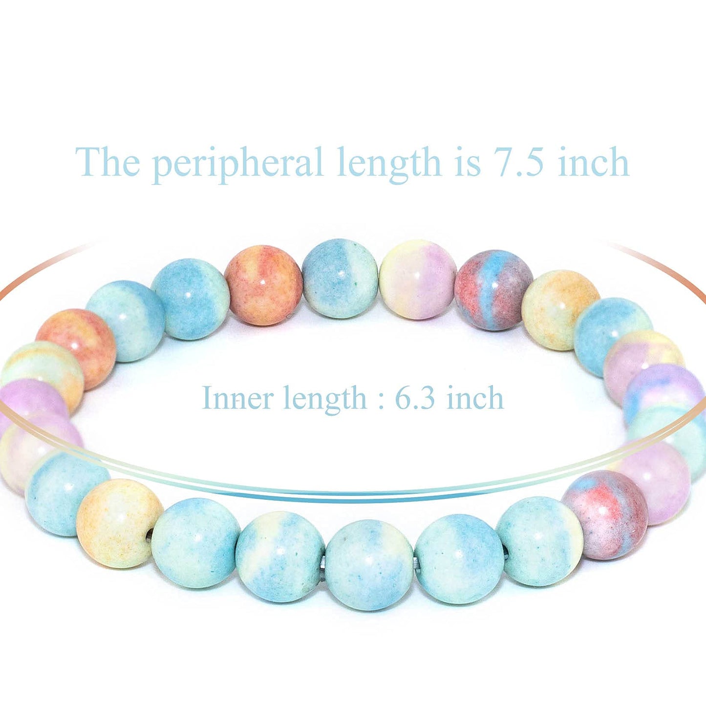DAZCOLO 8mm Natural Gemstone Stretch Bracelet, Handmade Unisex Crystal Bracelets for Meditation, Yoga, Spiritual Healing & Positive Energy (Rainbow Bridge Agate)