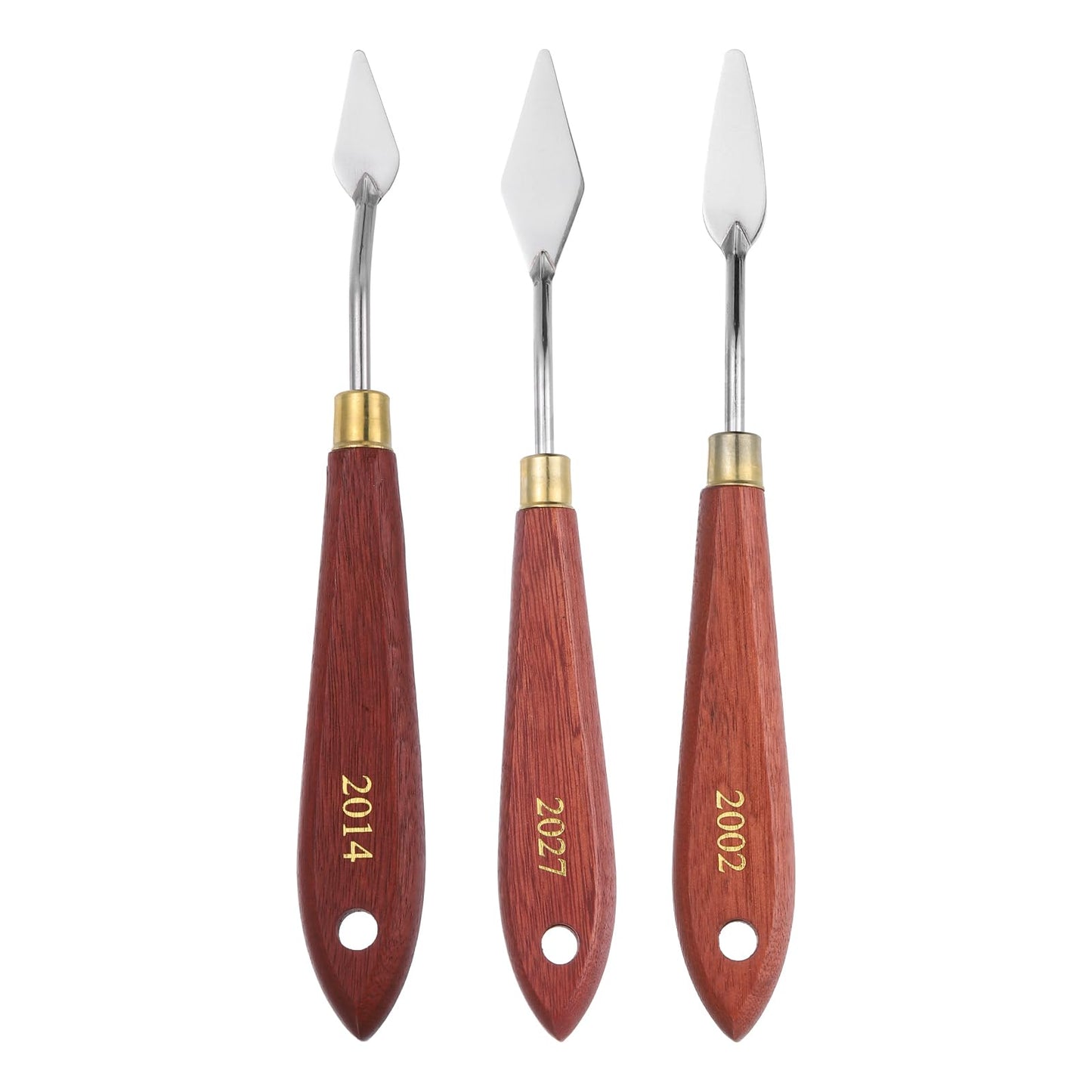 MECCANIXITY 3Pcs Palette Knife Type A, 17.5/18.5/19.2cm Long Palette Knives with Stainless Steel Flexible Spatula Pallet Knife and Wood Handle for Scraping, Mixing, Oil Acrylic Painting Canvas