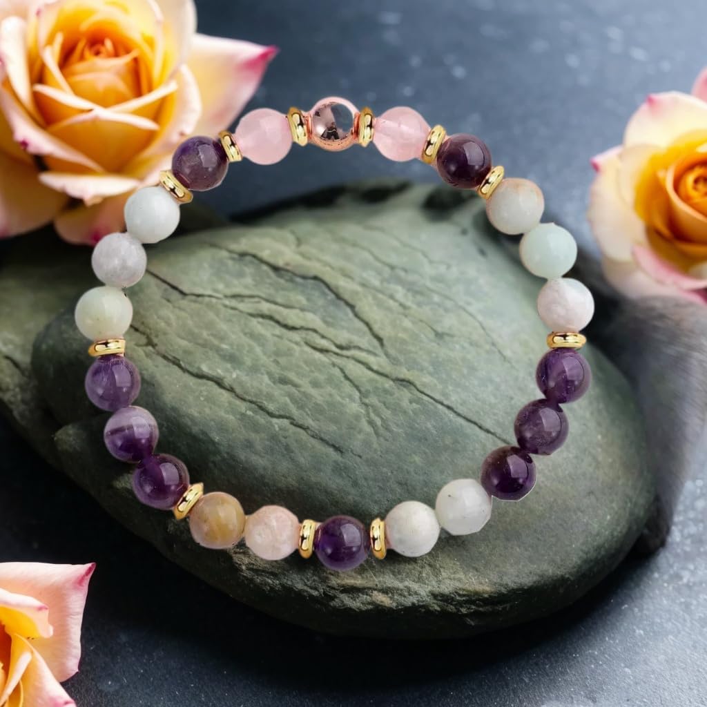 SAMPOW Healing Stone Bracelet for Women, Healing Stones Yoga Bead Bracelets Calming Stretch Bracelet Anxiety Relief Stress Relief Gifts