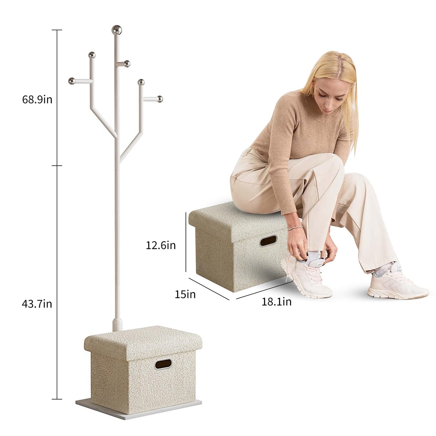 Ronsan Modern Metal Coat Rack Stand, Heavy Duty Coat Rack Freestanding with Natural Marble Base, 8 Hooks, Ideal for Bedroom, Entryway, Hallway, Office, Gifts for Women, for Mom, for Men (White)