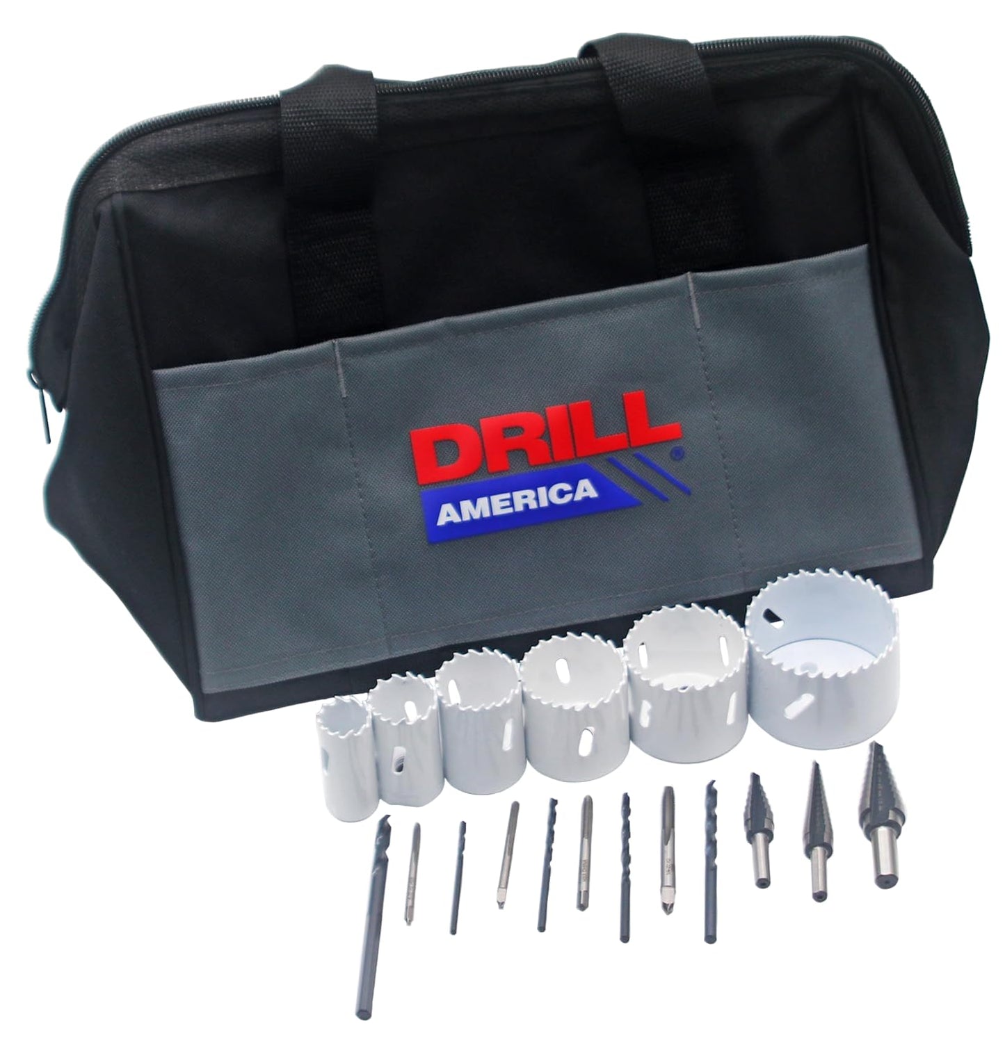 Drill America Electrician Tool Kit, 15-Piece Multi Tool Set with 4 Tap + Drill Bits, 6 Hole Saws, 1 Pilot Drill, 3 HSS Step Drills, Storage Bag Organizer, KMZELEC11
