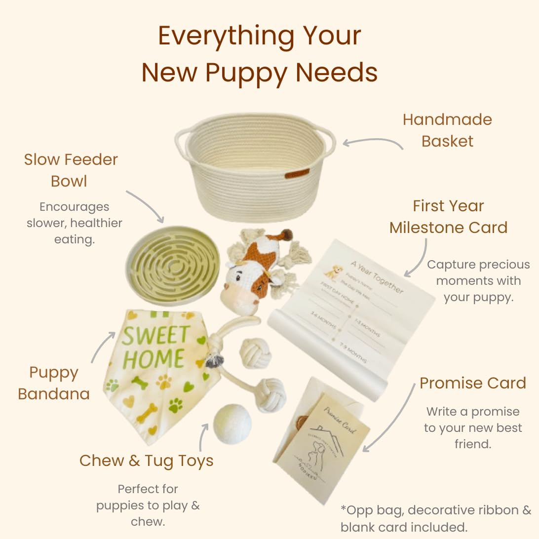 Nopikku Puppy Welcome Home Gift Box – New Puppy Gift Basket with Toys, Slow Feeder & Milestone Card, Perfect Puppy Starter Kit for New Dog Owners