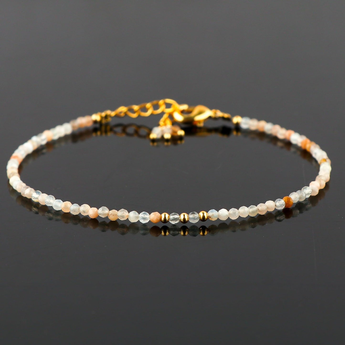 NJCRAFT Handmade Moonstone Bracelet for Women – Bohemian Gold Plated Adjustable Beaded Jewelry, Dainty Minimalist Hypoallergenic Bracelet, Delicate Layering Gift Jewelry