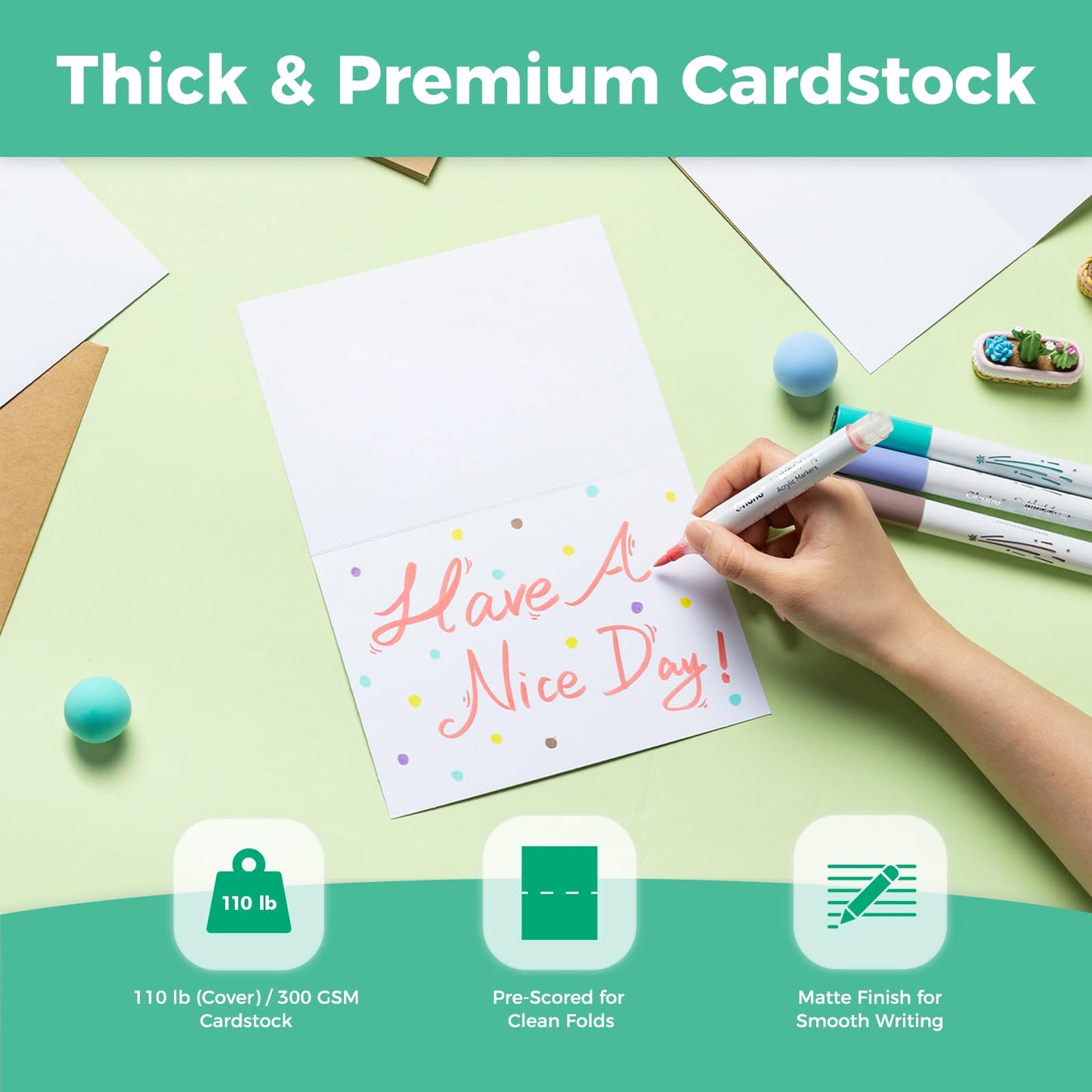 Ohuhu Blank White Cards and Envelopes 100 Pack - 5" x 7" Heavyweight Folded Cardstock and A7 Envelopes for DIY Greeting Cards Wedding Birthday Invitations Baby Shower Thank You Cards and All Occasions