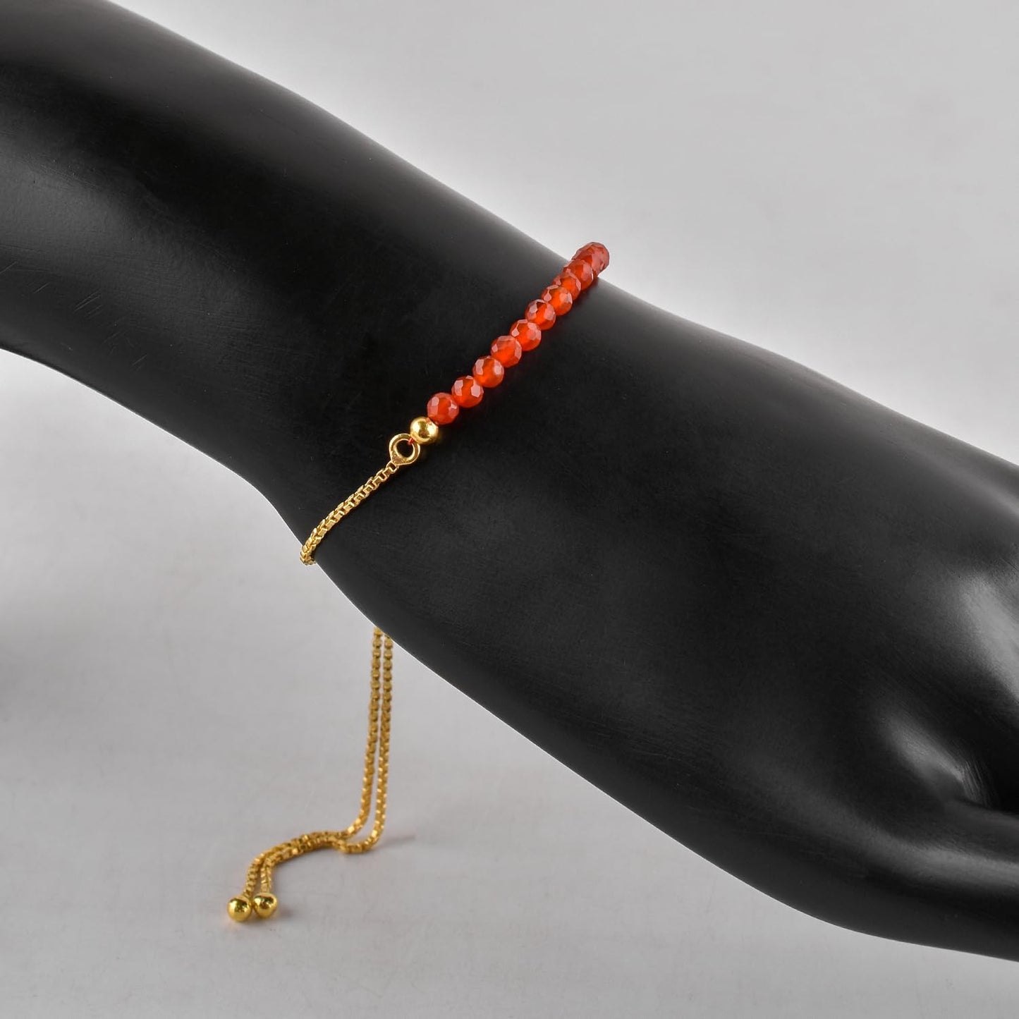 InfinityGemsArt Carnelian Bracelets For Women Natural Birthstone Jewelry Micro Orange Beads Beaded Stone Bolo Slider Crystals Gemstones Bracelet, 14K Gold Plated Adjustable Chain