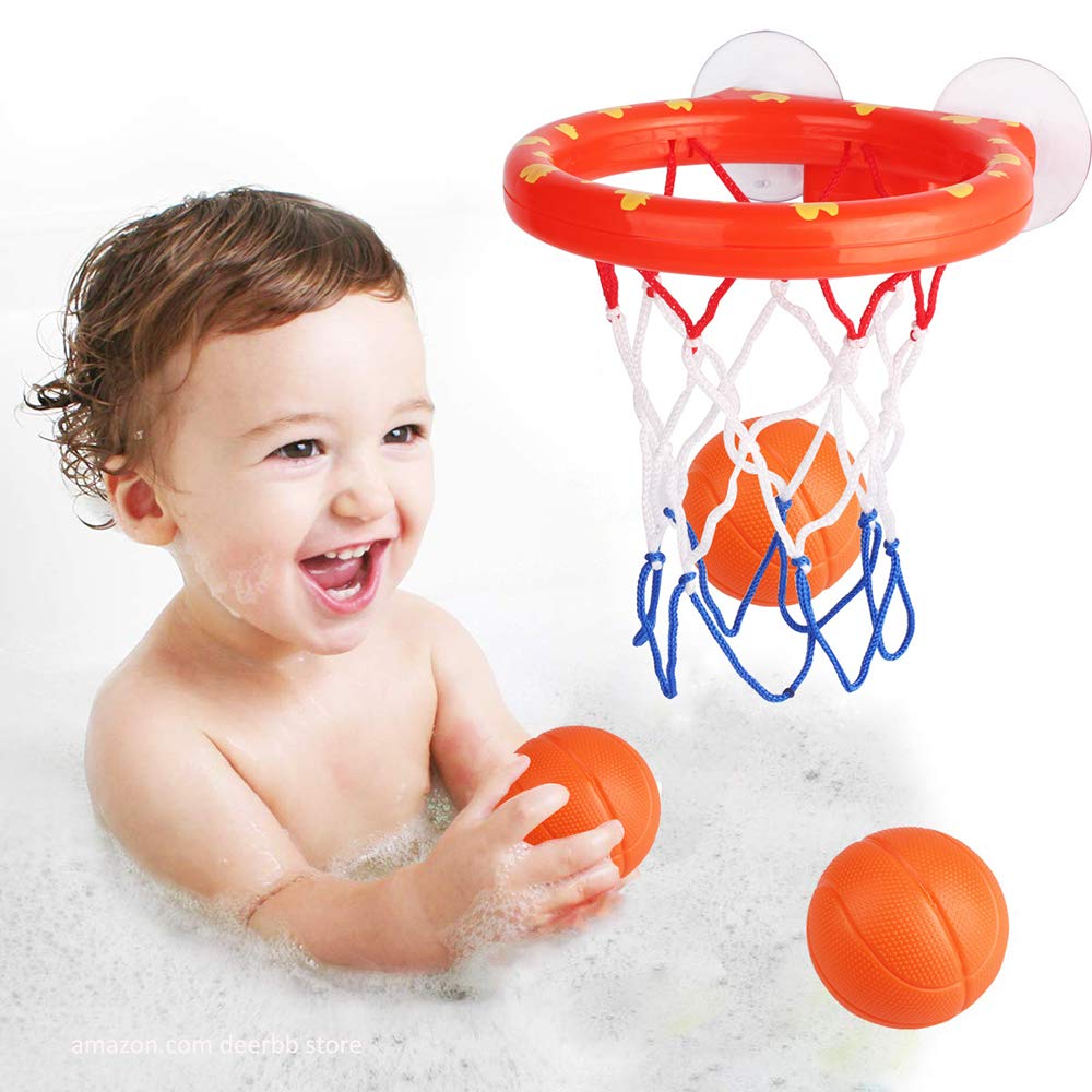 Deerbb Baby Bath Toys Basketball Hoop & Mini Balls Set for Toddlers Boys Girls, Bathtub Playsets for Kids 1 Years Old+