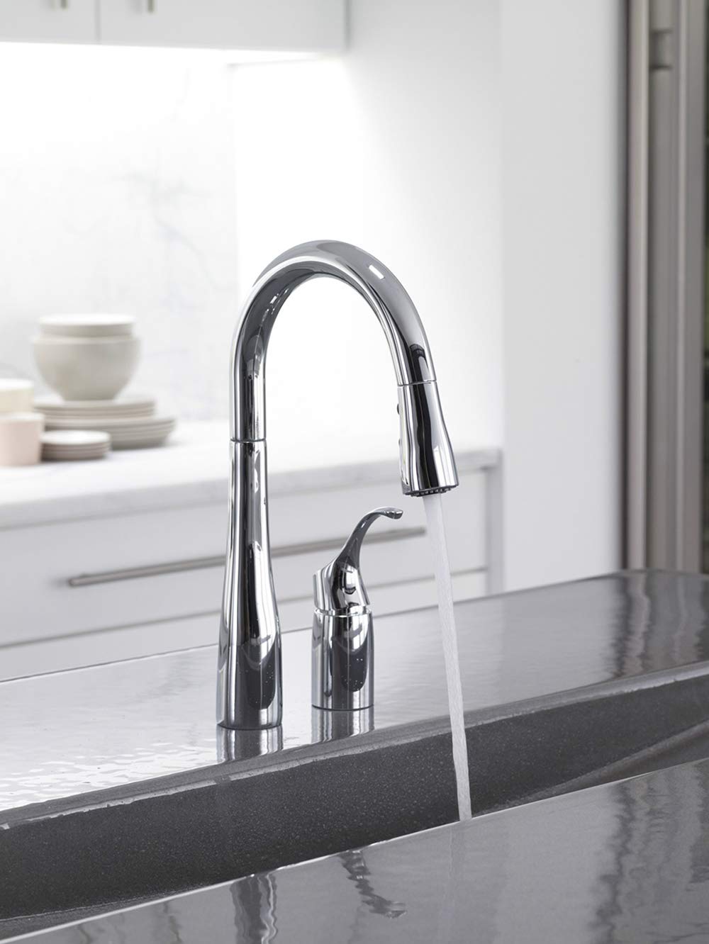 KOHLER 649-CP Simplice Pull Down Kitchen Faucet, 2-Spray Faucet, Kitchen Sink Faucet with Pull Down Sprayer, Polished Chrome