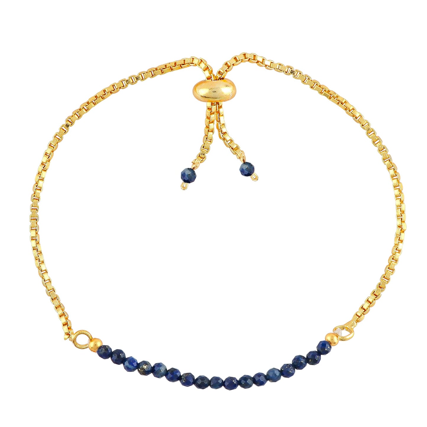 TGH Natural Lapis Lazuli Gemstone Roind Beads Bolo Bracelet Chakra Healing Crystals 14k Gold Plated Adjustable Slider Birthday Wedding Handmade 6-9 inch Christmas Gifts (Lapis Lazuli)