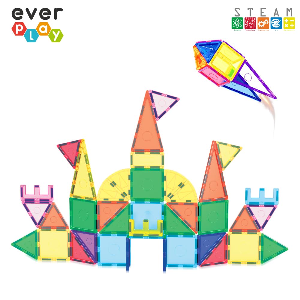 Everplay Magnetic Tiles Starter Set Building Blocks Toys STEM Educational Learning Magnet Toy Preschool Montessori Boys & Girls Smart Unlimited Creative Kit Games Gifts for Age 3+ Kids Toddlers