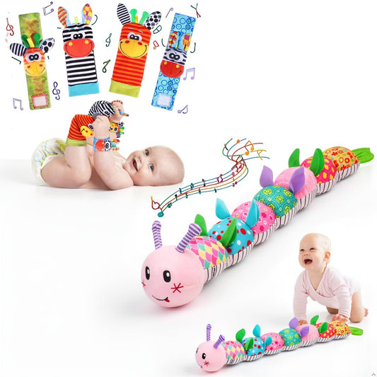Wrist Rattle Foot Finder Socks Set, Caterpillar Musical Plush Stuffed Toy for Infant, Baby Toys 0-12 Months, Newborn Boy& Girl Shower Birthday Halloween Christmas Gift