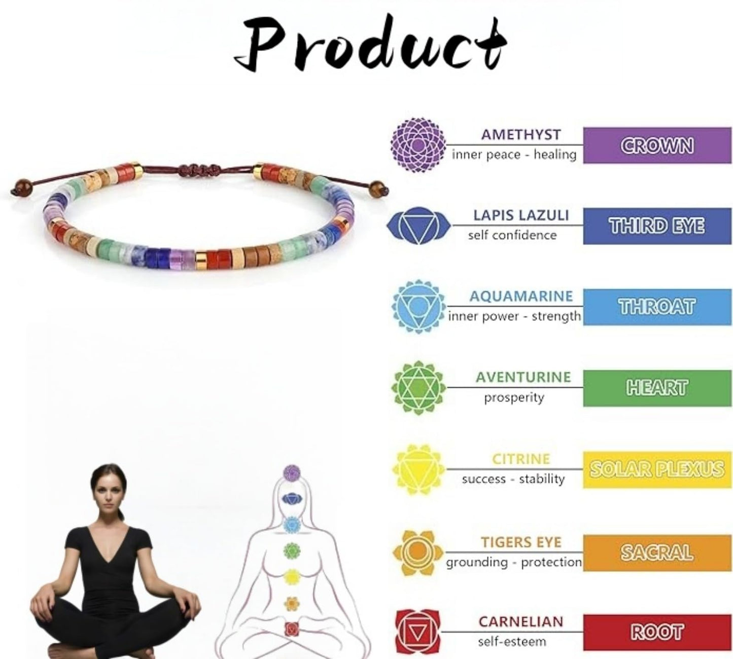 Chakra Bracelets for Women，Healing Natural Stone Bracelet 7 Chakras Healing Crystals Meditation Relax Anxiety Spiritual Jewelry for Calm Meditation Spiritual Bracelets for Women (seven color)