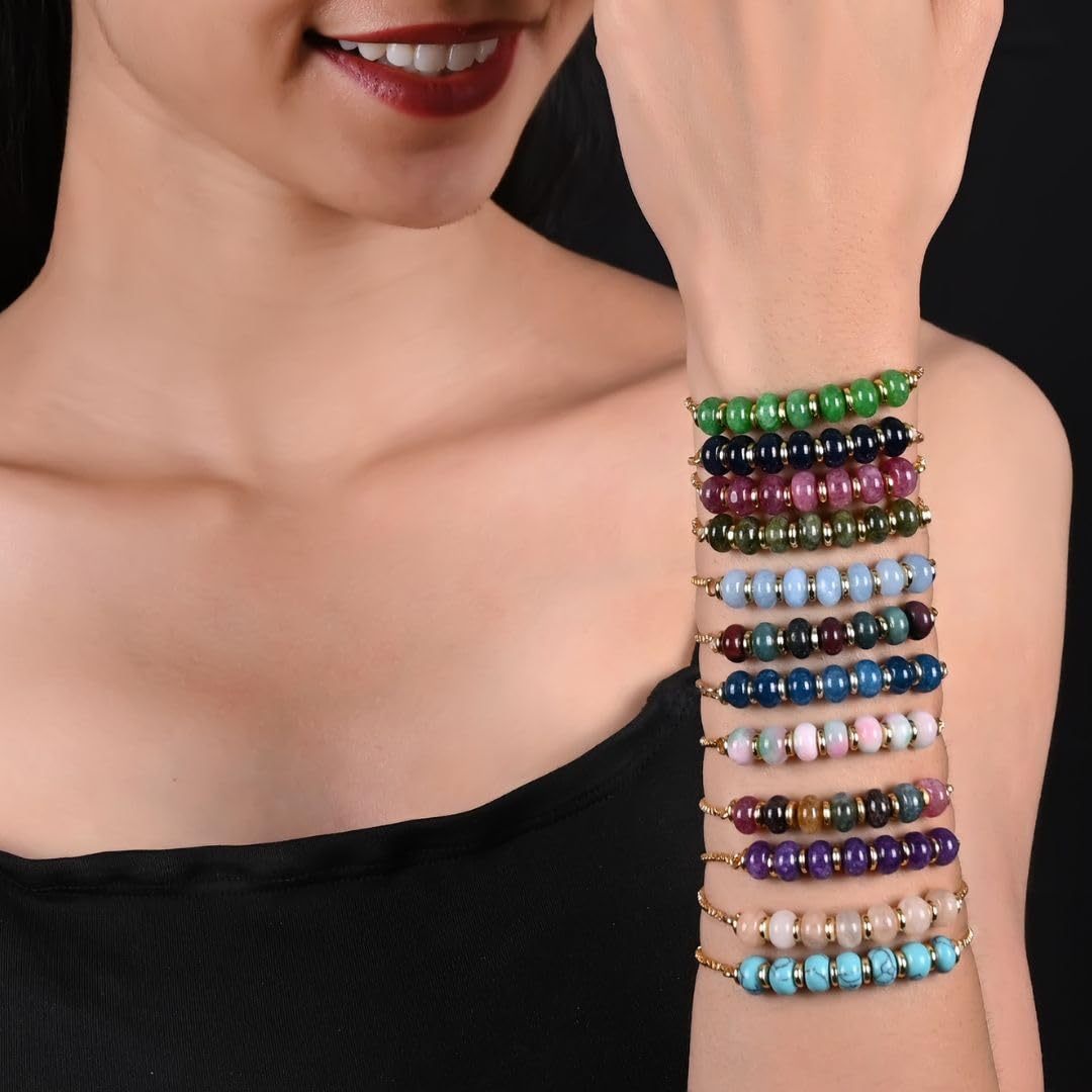 Gempires Green Aventurine Beaded Bracelet Handmade Crystal Gemstone Jewelry Hypoallergenic 6-8 Inch Gold Plated Slider Bracelets For Women.