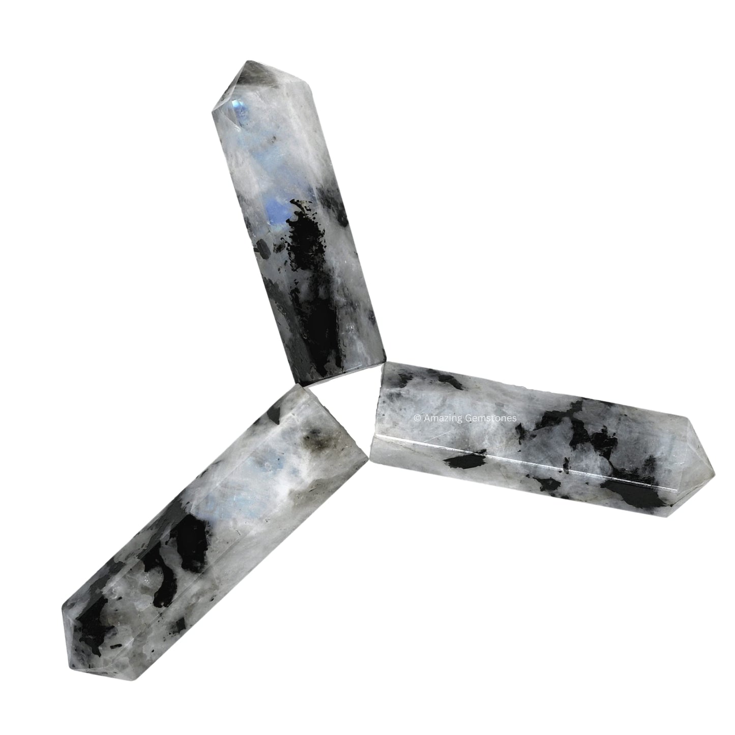 Amazing Gemstone Rainbow Moonstone Crystal Points Bulk Healing Crystals - Pack of 3 Single Terminated Healing Wand Point Bulk Crystals for Crafts, Crystal Grid, DIY Work - Premium Crystals