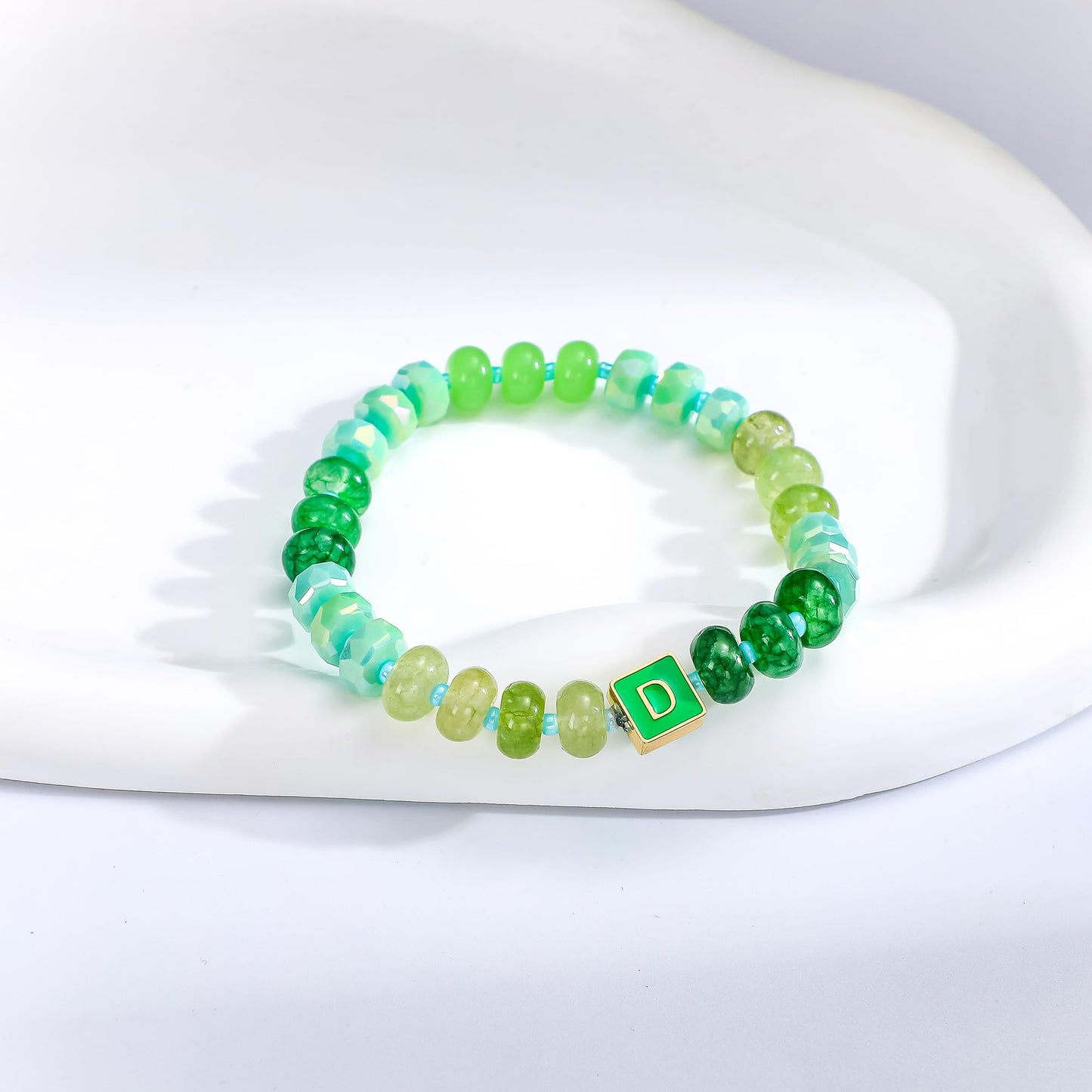 SLYAIH Colorful Beaded Initial Bracelets for Women Boho Crystal Beaded Elastic Stretch Bracelet A-Z Letter Bracelet Handmade Jewelry Gifts for Women
