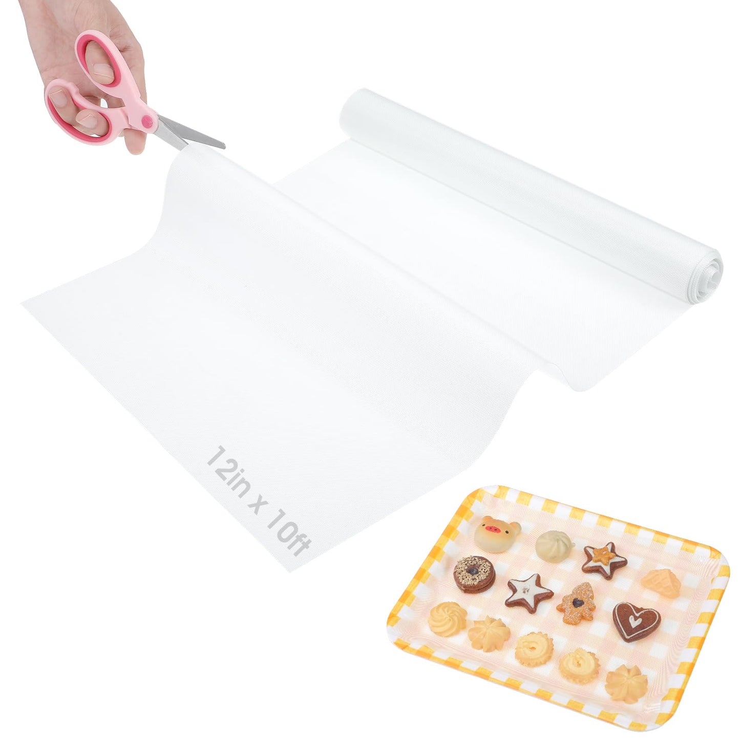 Silicone Baking Mat Roll -12IN x 10FT Non Stick Heat Resistant Food Grade Baking Mats, No Slip Reusable Freeze Dryer Mat,Pastry Mat,Countertop Protector Mat, Washable Oil-Proof Refrigerator Liners