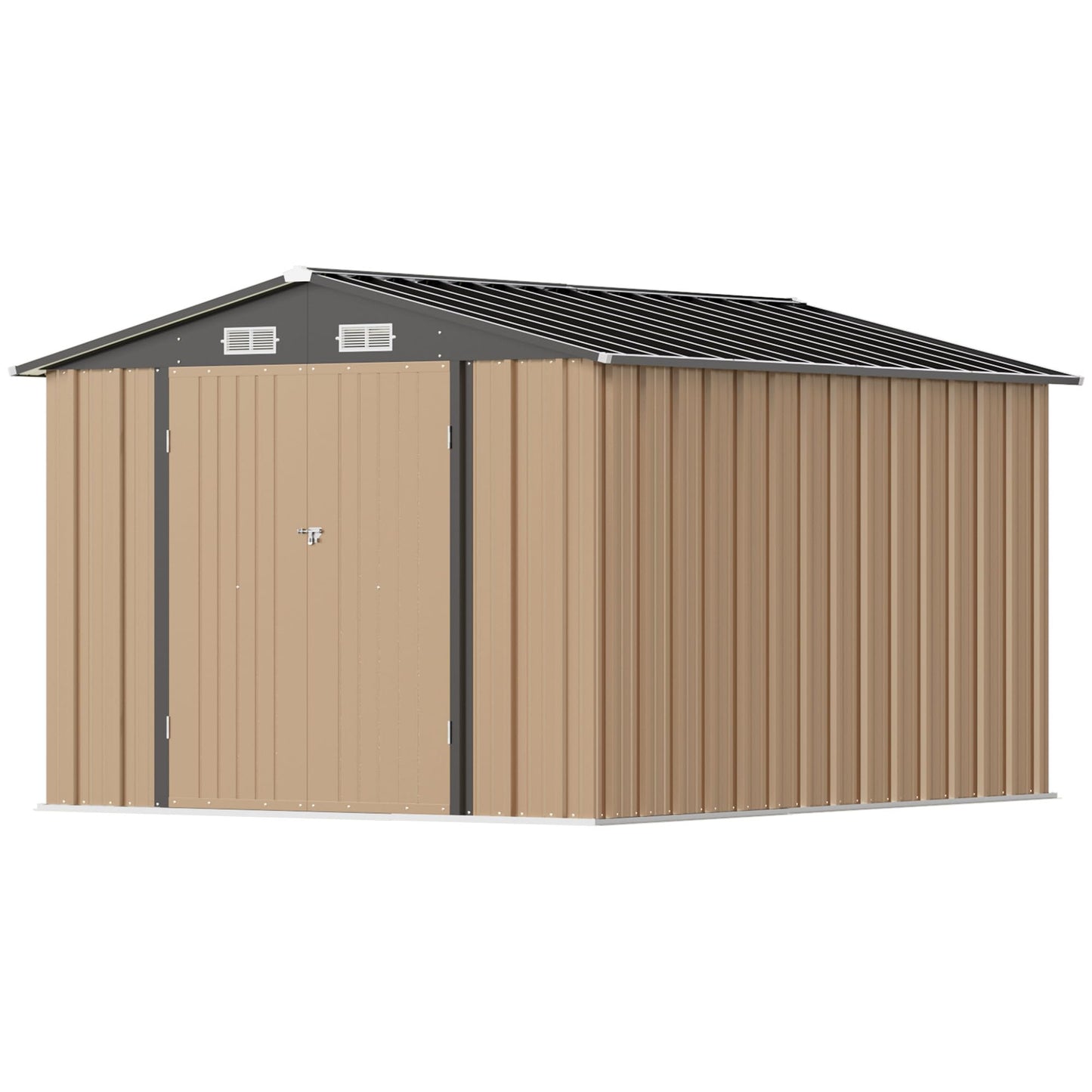 Greesum 8x10FT Outdoor Storage Shed, Metal Storaged Sheds with Lockable Doors, Sheds & Outdoor Storage for Bike, Backyard, Pool and Garden, Brown