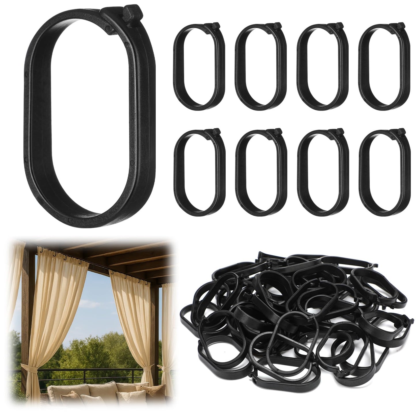 Kathfly 50pcs Gazebo Curtains Hooks Rustproof Plastic Shower Curtain Rings Hooks Outdoor Gazebo Replacement Parts Accessories for Outdoor Canopy Mosquito Nets Window Drapes Home Hotel Supplies