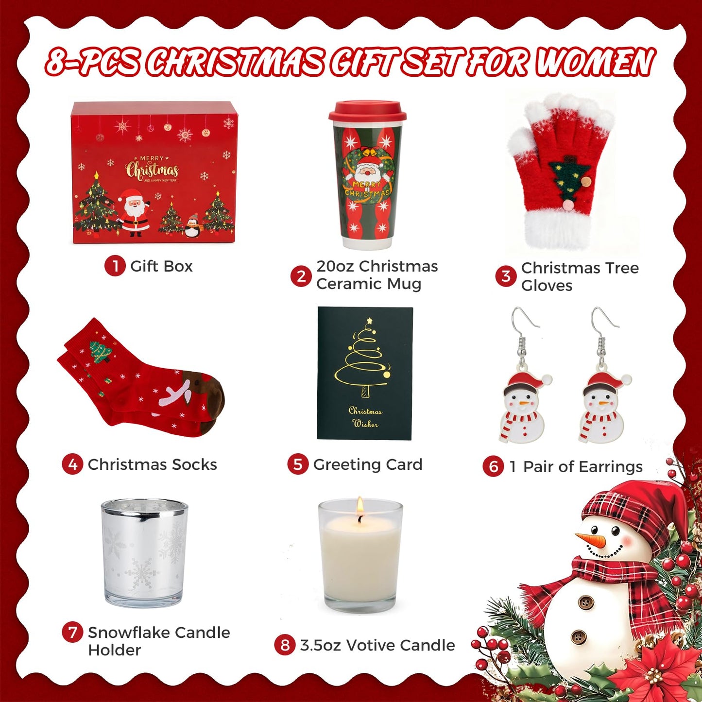 CabyGift Christmas Gifts for Women 2025 Unique Christmas Gift Basket with Soft Snowflake Gloves, Ceramic Tumbler & Cozy Candle Set - Xmas Presents Holiday Gift Box for Mom, Wife, Teacher, Best Friend