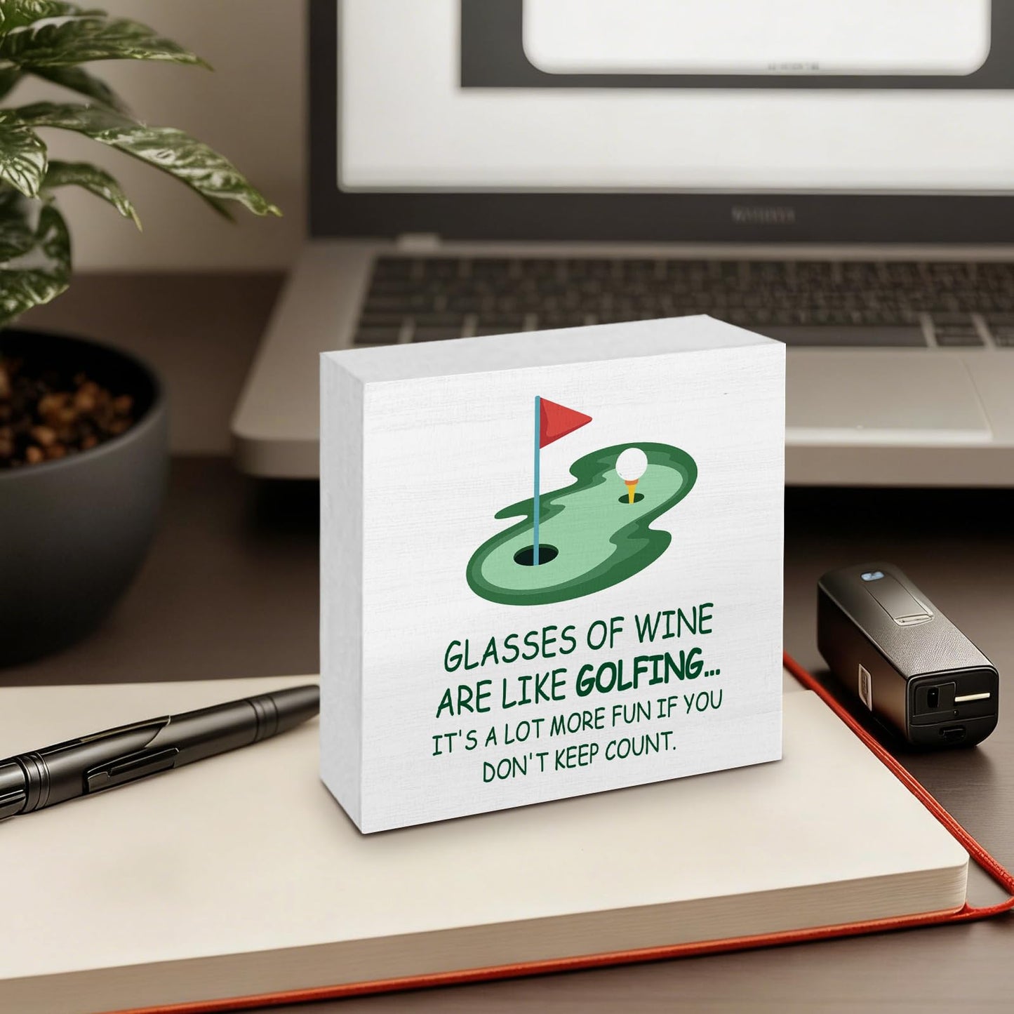 GWOKPAAI Funny Golf Wine Wooden Box Signs Desk Decor, Golf Gifts for Women Men, Wine Lover Gifts Wooden Signs Desk Decorations for Home Bar Cart Pub Lounge Bedroom Tabletop Shelf Wall, 5x5in