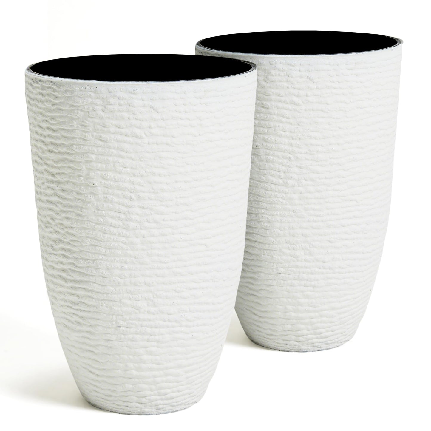 Worth Garden 2-Pack 21" H. White Tall Planters - 14'' Dia Resin Large Round Flower Pots for Outdoor Plants Trees - Imitation Stone Finish Plastic Indoor Front Porch 9 Gallon Decorative Container Patio