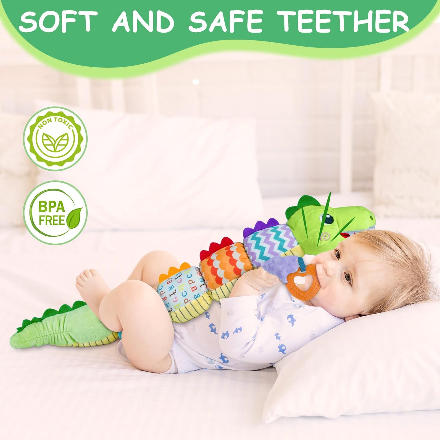 Ussybaby Baby Boy Toys for 0 3 6 9 12 Months, Soft Tummy Time Toy with Multi Textures,Rattle,Crinkle,Newborn Baby Stuffed Animal Toy, Baby Gift,Caterpillar