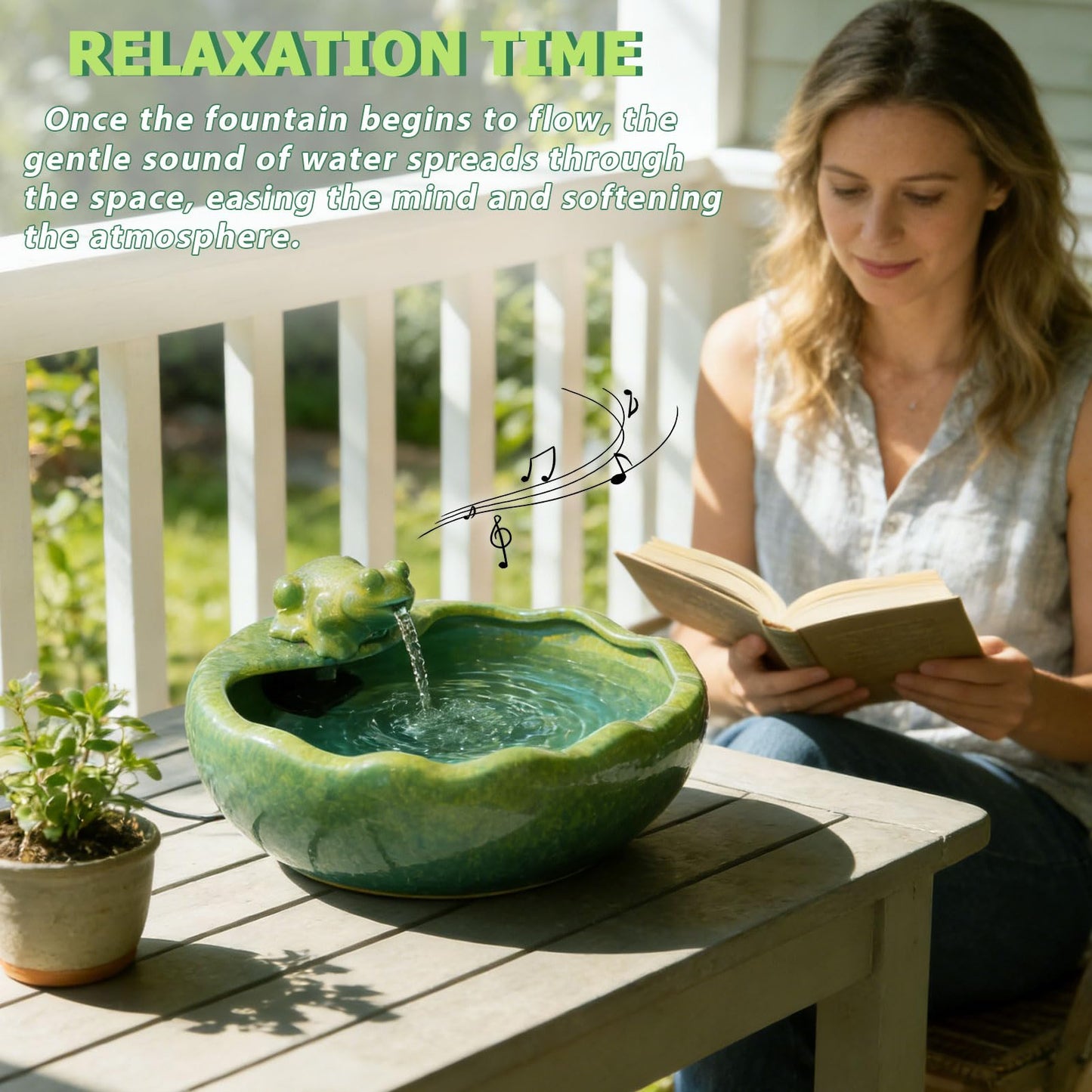 Ceramic Solar Water Fountain with Battery Backup, Solar Powered Water Fountain，Outdoor Water Feature Bird Bath for Garden, Patio & Yard Decor,Working at Night for at Least 6 Hours (Frog).