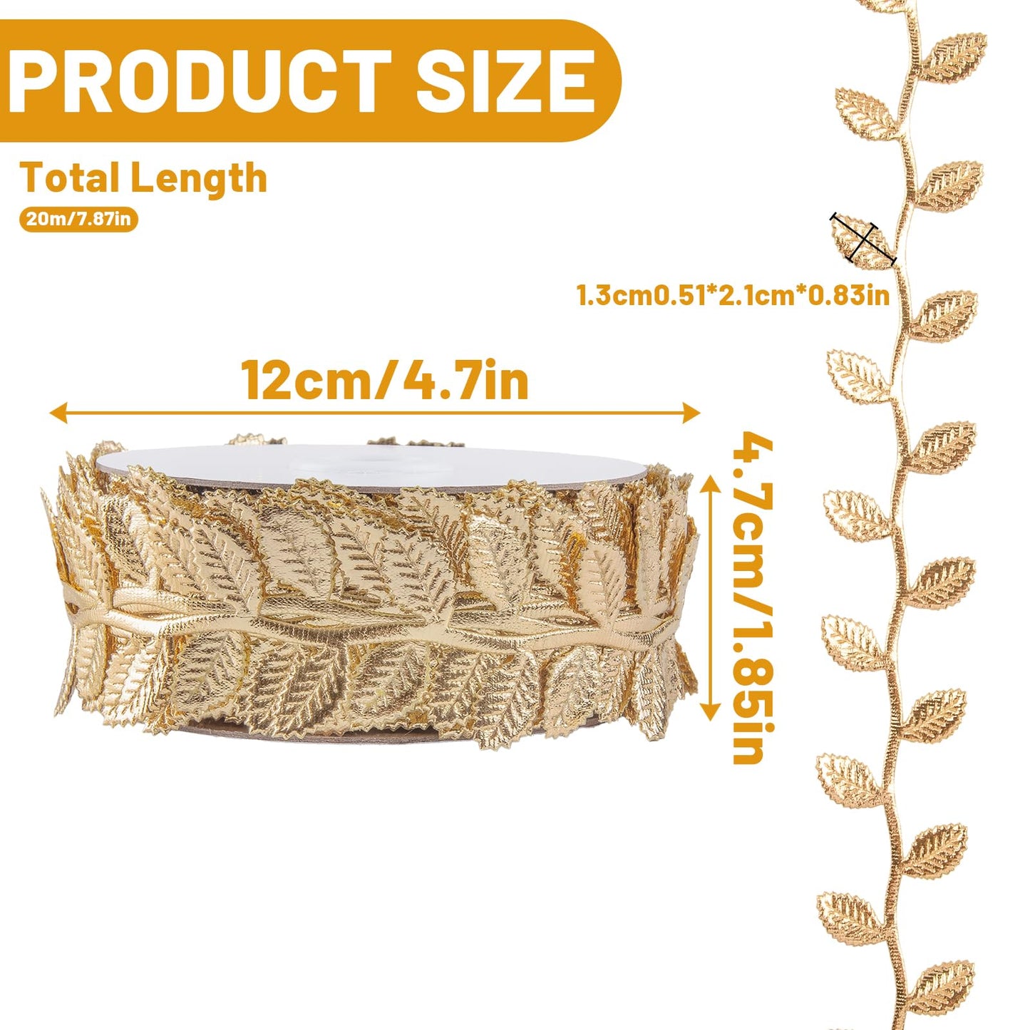IHKFILAN 21.9Yards Gold Leaf Ribbon,Artificial Leaf Ribbon,Gold Leaf Trim for DIY Craft Garland Wrapping,Baby Shower Party,Wedding,Cake,Garland Hair & Home Decorations(Golden)
