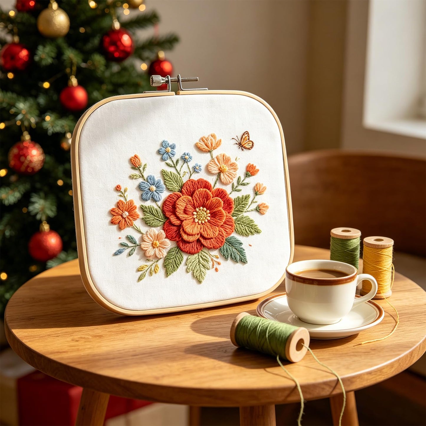 Yorwex 3 Pieces 3 Sizes Square Embroidery Hoops Adjustable Wooden Circle Cross Stitch Hoop Ring for DIY Embroidery Craft Art Craft Handy Sewing and Christmas Ornaments