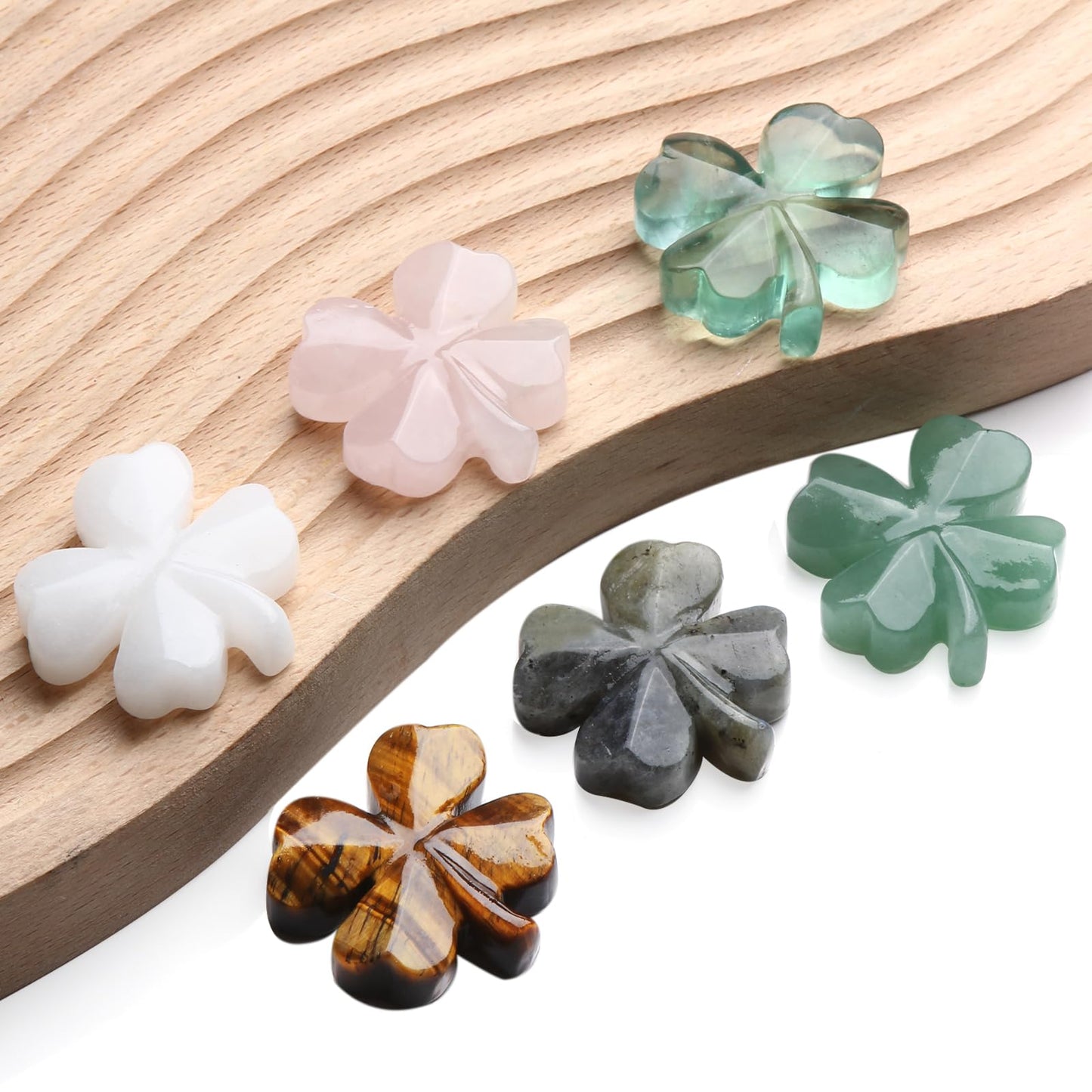 Hguxmcu Natural Fluorite Four Leaf Clover - Feng Shui Lucky Crystal for Love Positivity, Polished Healing Stone Decor, Birthday Gift for Her Gift for Women Men