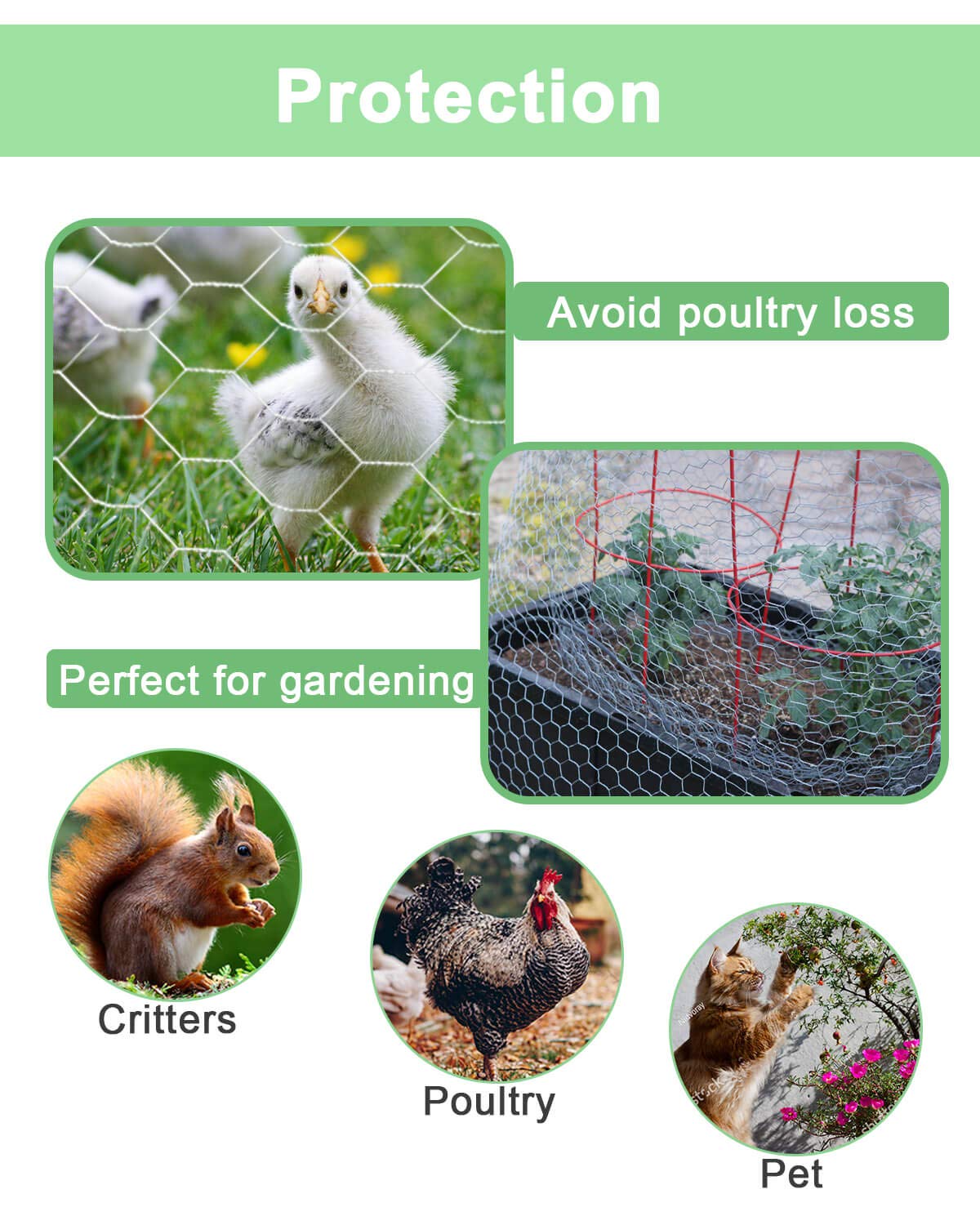Garden Poultry Chicken Wire Netting - 72 '' × 150 ' Garden Fence Animal Barrier, Chicken Wire for Crafts, 1 inch Mesh Poultry Netting Fence, Pet/Rabbit/Chicken Wire Fencing