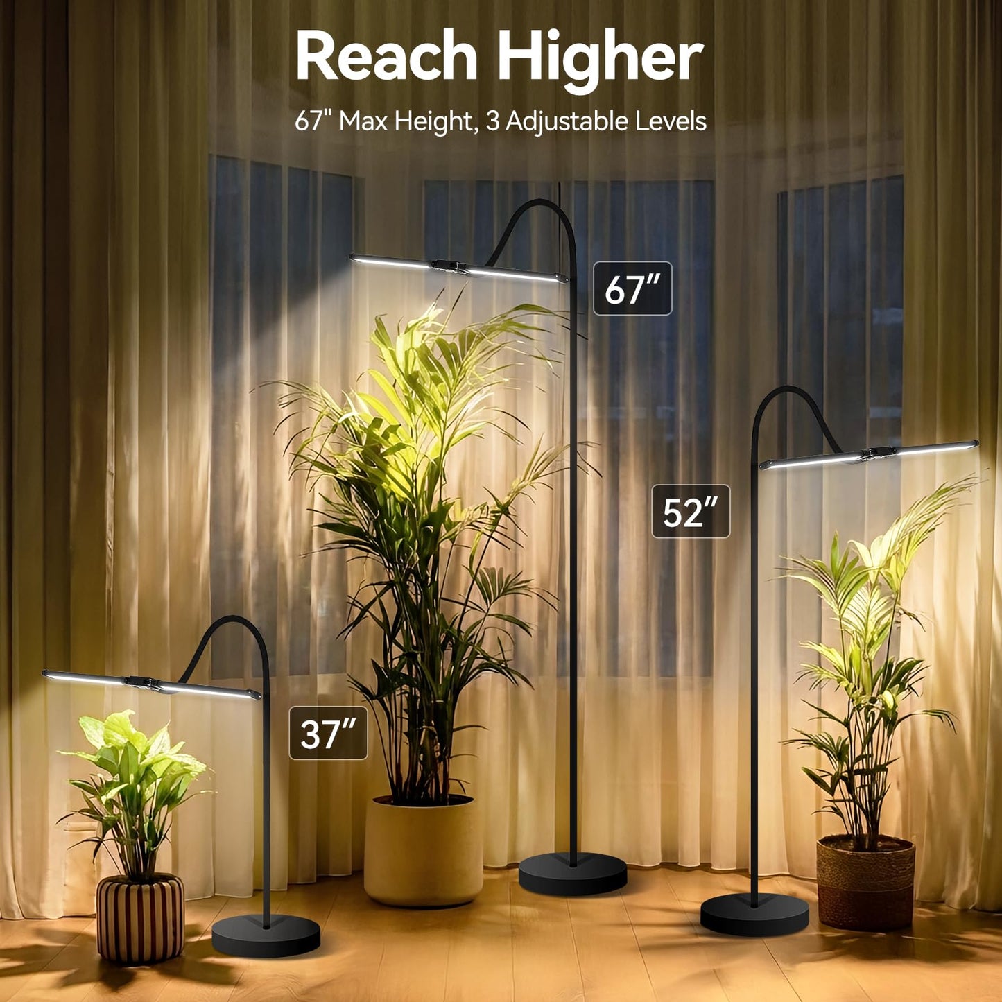 3CCT Grow Lights for Indoor Plants, 168 Full Spectrum LED Plant Light for Indoor Growing with 180° Expandable Lamp Head, 4/8/12H, Dimmable, 67in Tall Adjustable Standing Grow Light with 360° Gooseneck