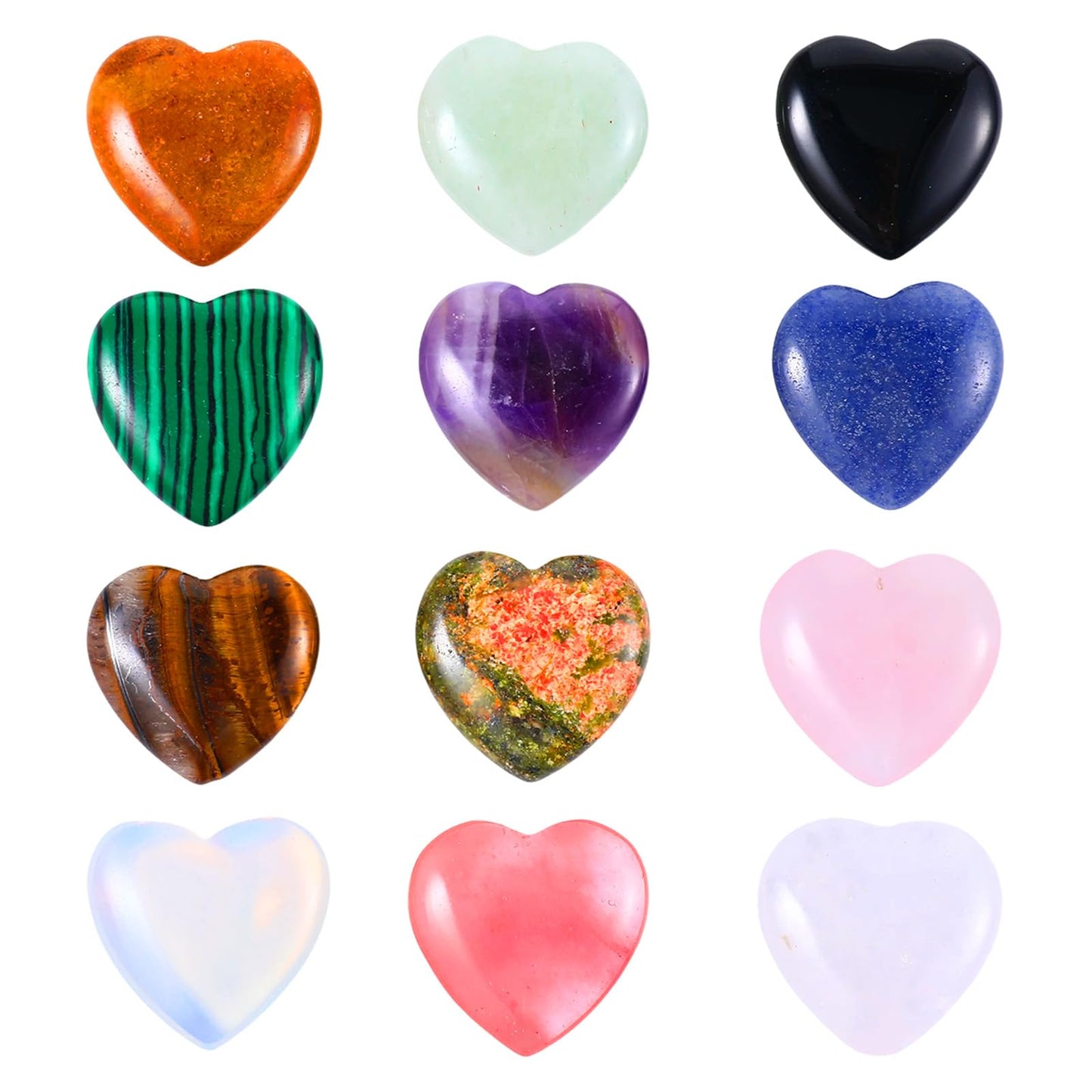 Qianyu 12pcs 0.8 Inches Hearts Healing Crystal Natural Mini Pocket Palm Thumb Love Gemstones Rose Quartz Polished Carved Spiritual Worry Stone for Meditation Body Chakra Reiki Energy Balancing