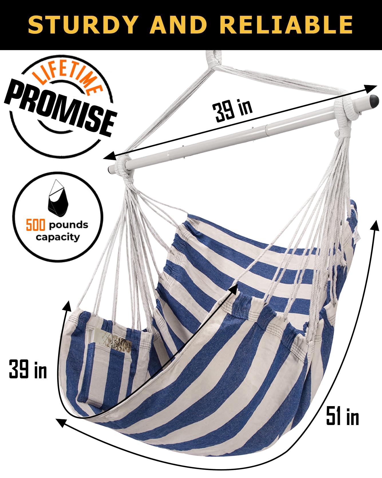 ADVOKAIR Hammock Chair Swing, Heavy-Duty Hanging Rope Swing Seat Supports 500 Lbs, Ideal for Outdoor Patio, Backyard, Porch, Deck & Indoor Bedroom Use
