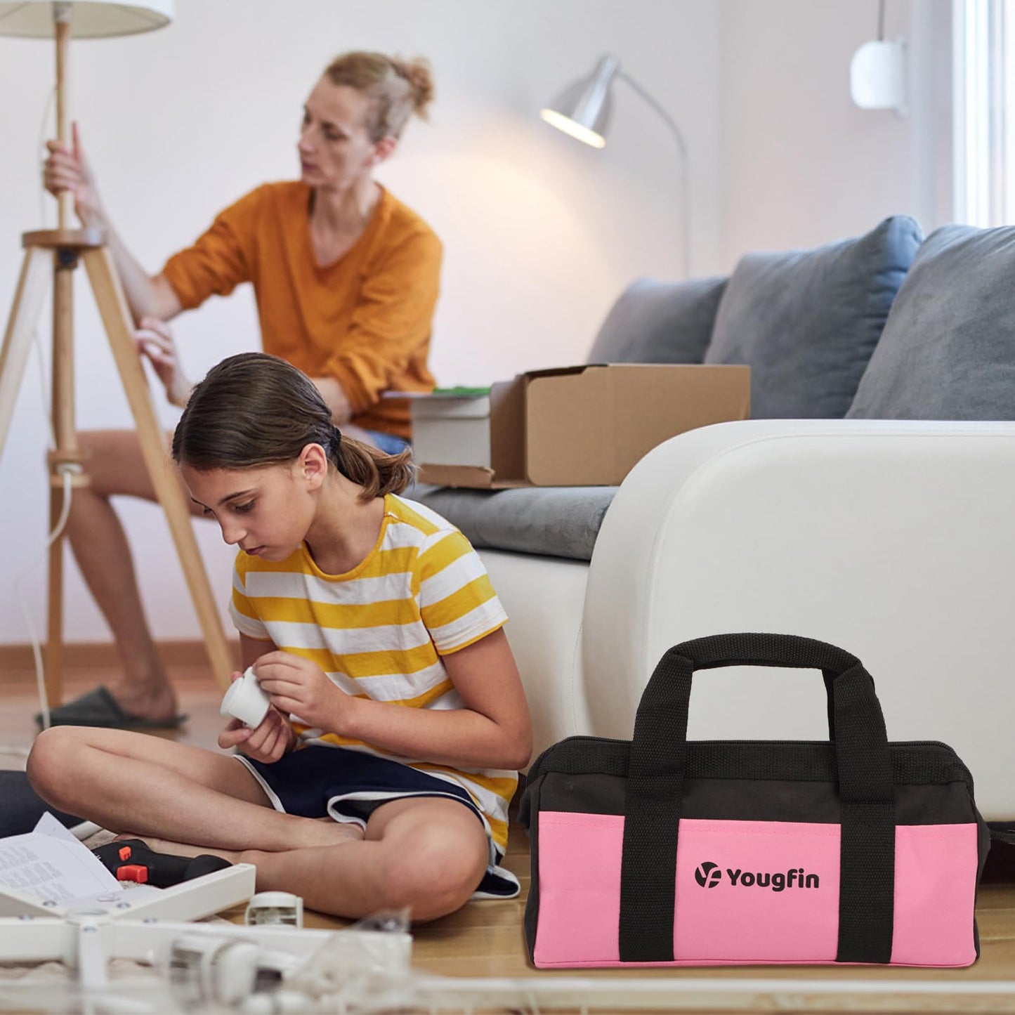 Yougfin Pink Tool Set, 215 Pcs Home Repairing Tools Kit For Girls & Women With Portable Bags, Includes All Essential for Household, Garage, Office and College Dormitory Use, Pink & Black