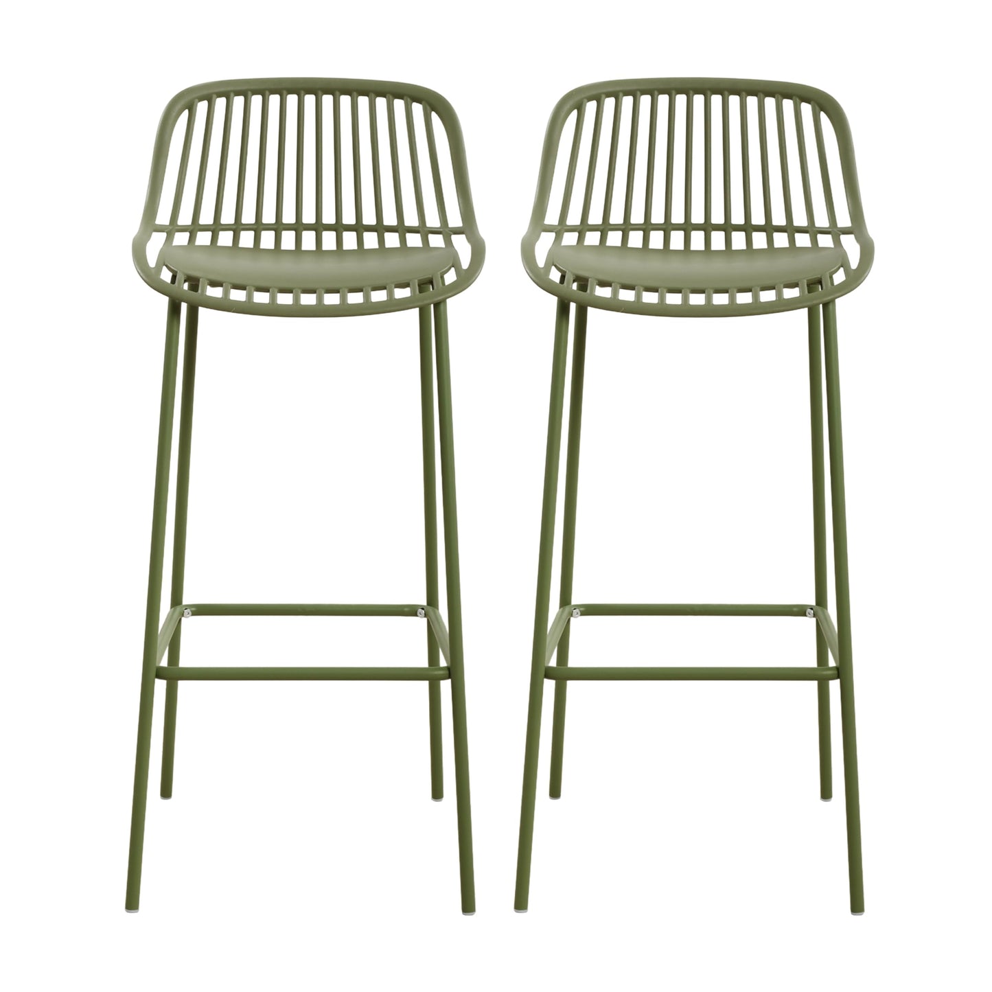 Merax Lightweight Outdoor Bar Chairs Set of 2, Weather-Resistant Plastic & Metal Backless Patio Bar Stools, Bar Height for Balcony, Garden, Poolside, Sage Green