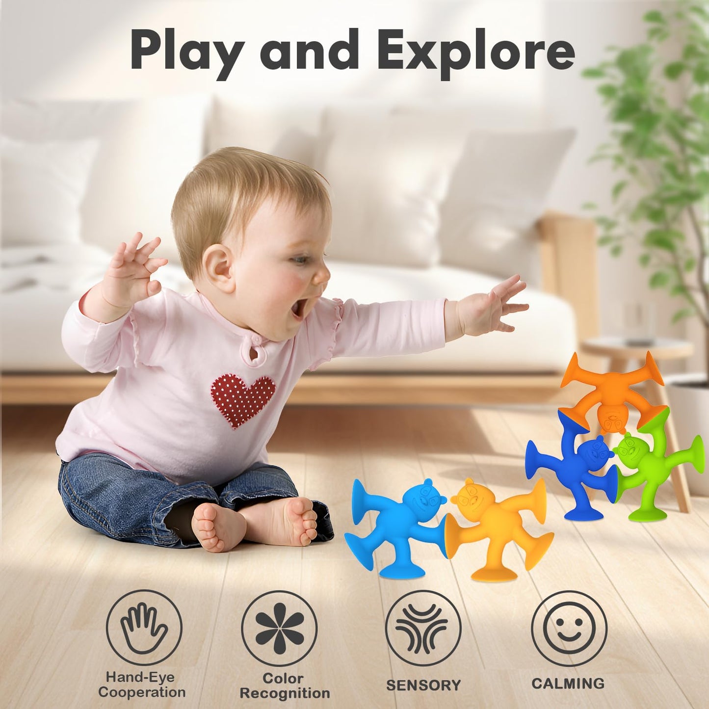 Guibola 6 PCS Suction Cup Toys, No Hole Baby Bath Toys Suction Toy - Connect, Build, Create - Toddler Bath Toys for Kids Ages 1-3, Silicone Sensory Fidget Toys for Baby Tray Window Travel