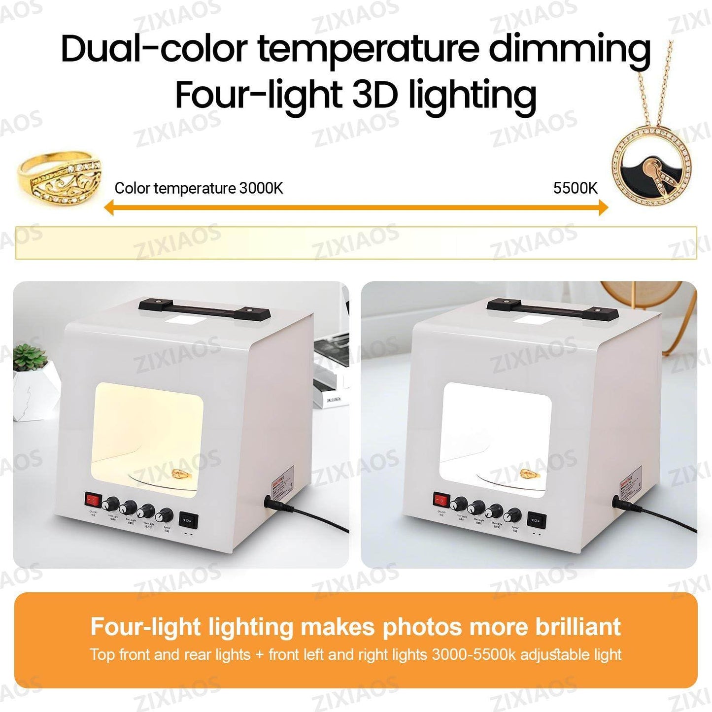 ZIXIAOS Jewelry Photography Light Box Kit with 360° Electric Rotating Feature, 4PCS Fill Lights-Adjustable Brightness,Mini Photo Studio Softbox,Support Jewelry Hanging or Placing 20cm