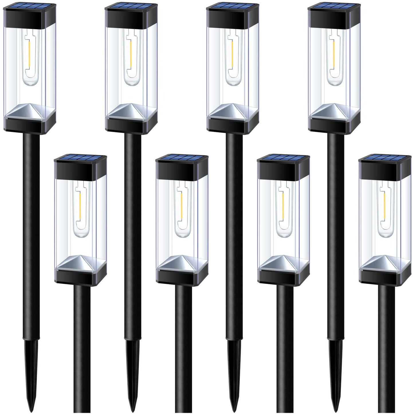 Gorrzai Bright Solar Pathway Lights Outdoor 8 Pack Solar Lights Outdoor LED Waterproof with 3000K Tungsten Filament Bulb Landscape Lighting for Yard, Driveway, Garden, Walkway, Lawn, Path