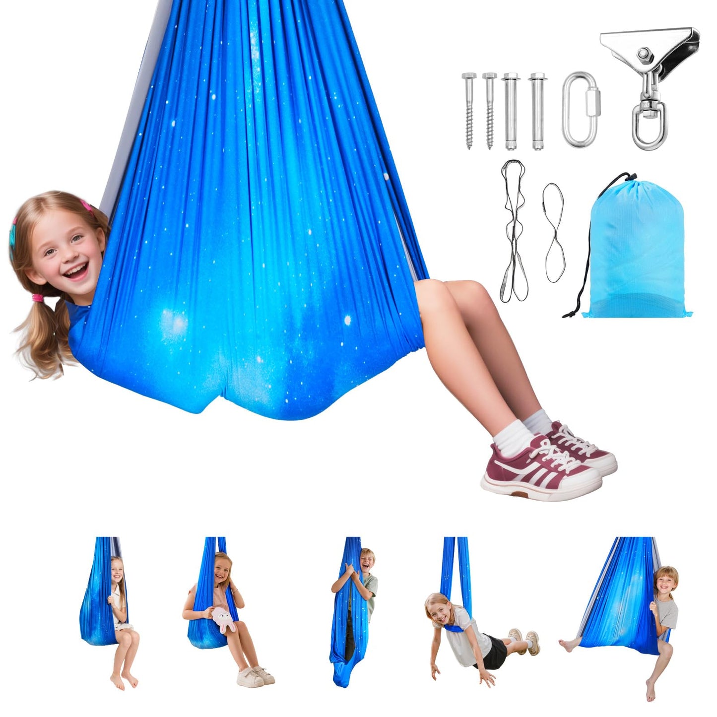 VEVOR Sensory Swing, Double-Layer Fabric Sensorys Hammock, Indoor & Outdoor Sensory Swing with 360° Swivel Hanger, O-Sling, Holds up to 300lbs, Adjustable Aerial Yoga, Hanging Swings for Kids