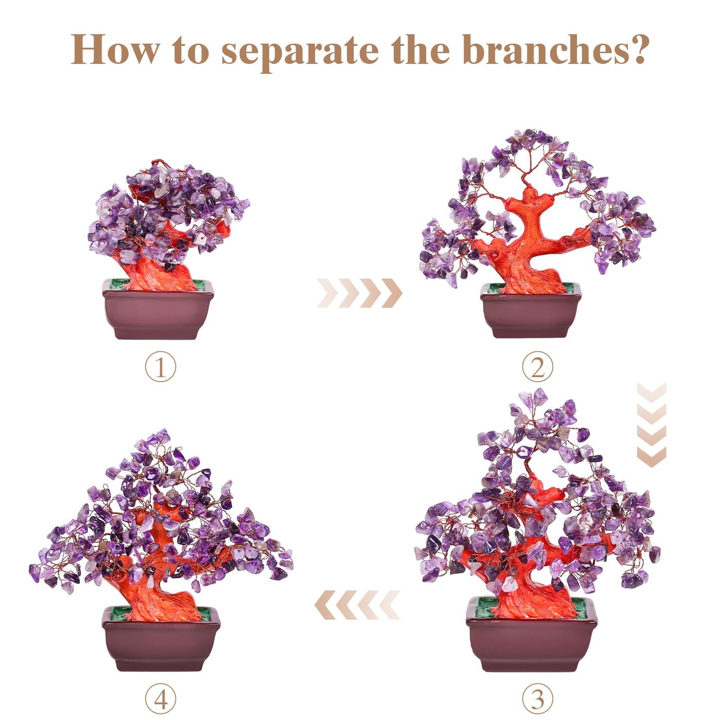 AzureLeap Feng Shui Quartz Crystal Money Tree Bonsai Style Decoration for Luck and Wealth (Purple)
