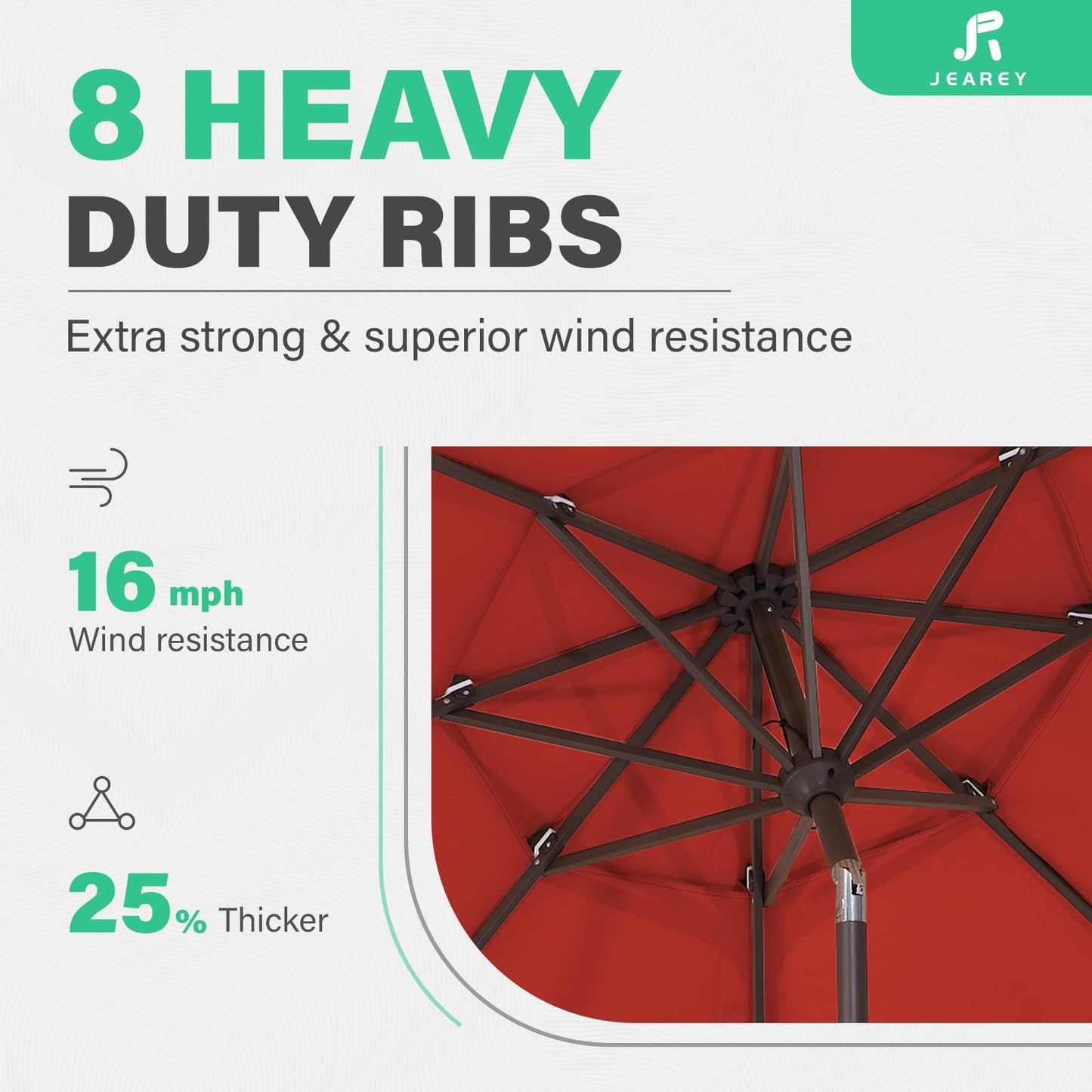 JEAREY 9FT 3 Tier Patio Umbrella Outdoor Market Umbrella Table Umbrellas with 8 Ribs 1.5 Pole Push Button Tilt and Crank UV Protection for Garden,Red