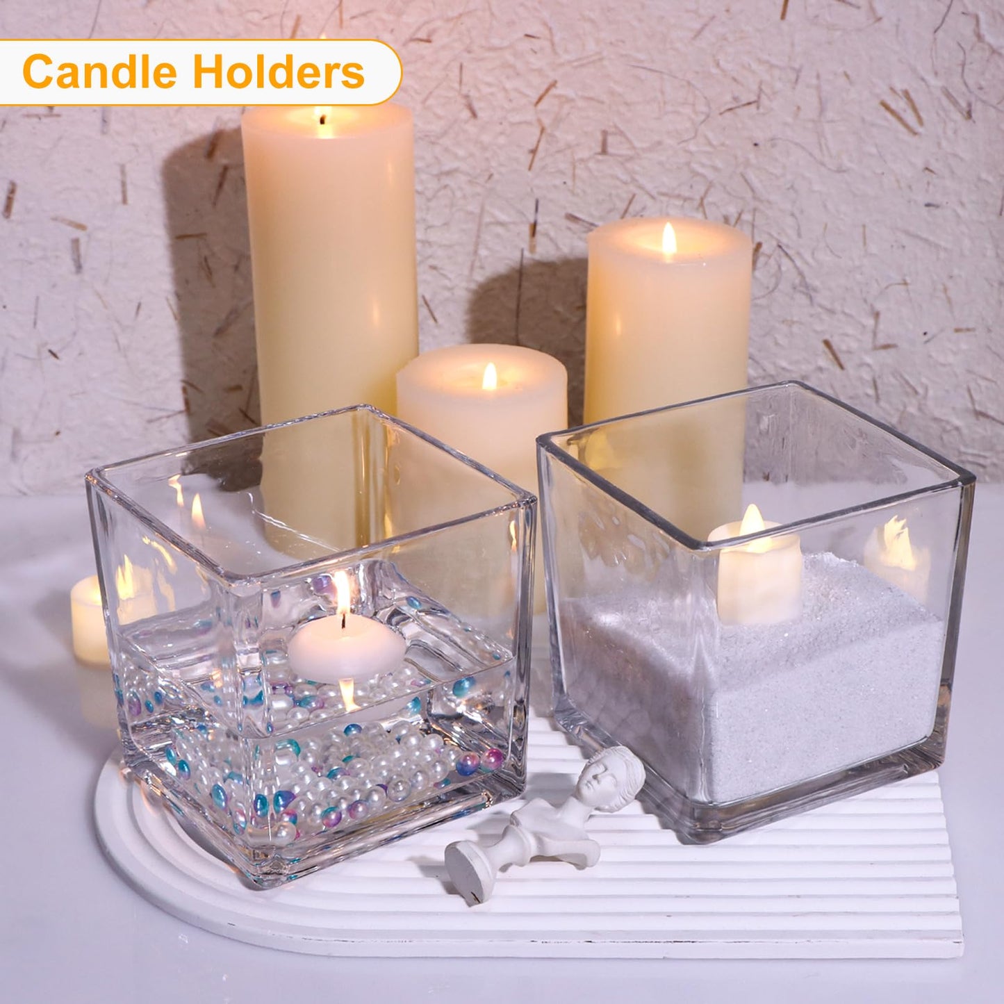 UrSpeedtekLive Set of 4 Square Glass Vases 5" x5" x 5", Clear Cube Flower Vases for Wedding Centerpieces, Candle Holders for Home Decor Party Events Ceremony