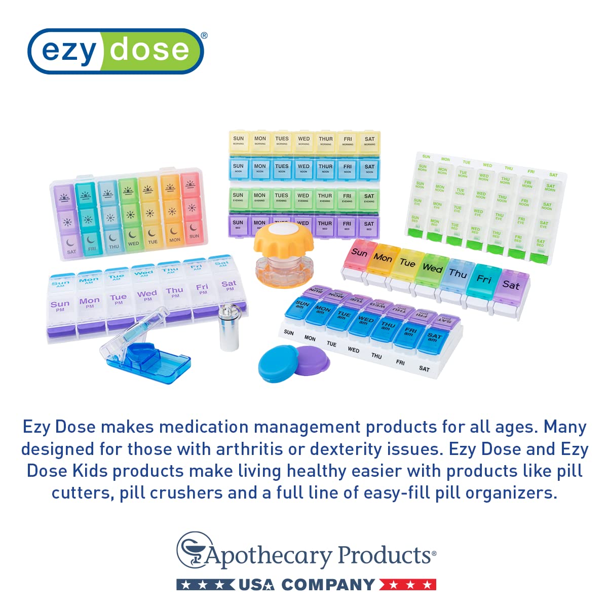 EZY DOSE Weekly (7-Day) Travel Pill Case, Medicine Planner, Vitamin Organizer Box, Convenient and Easy to Use, Removable Daily Compartments, Great for Travel, Color May Vary, BPA Free