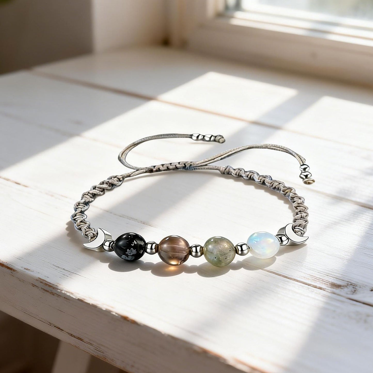 TACBSP Moon Phase Bracelet for Women Meditation Relaxation Crystal Bracelet Natural Moonstone Beaded Bracelets Crystal Healing Bracelet Friendship Jewelry Gift (A.)