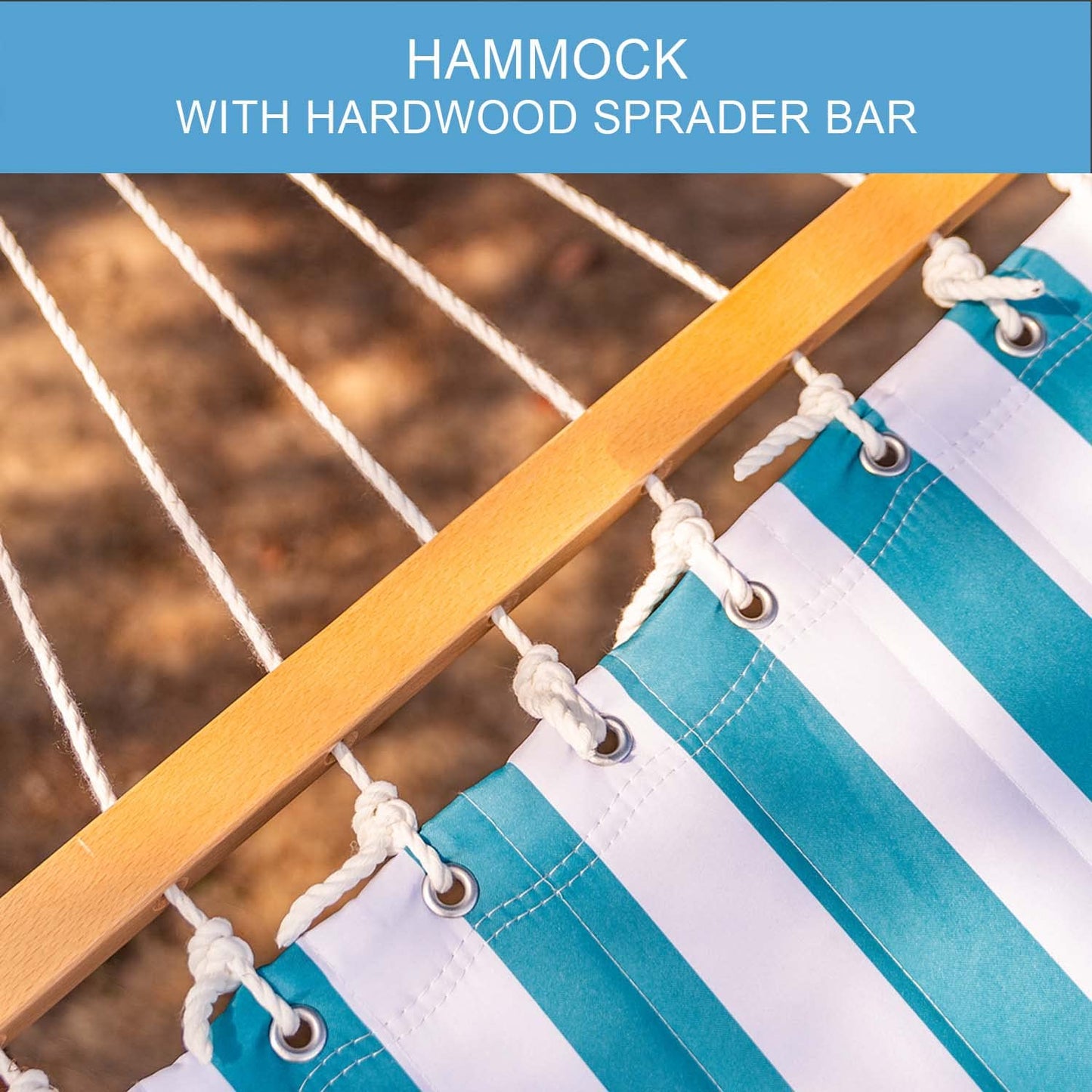 Lazy Daze Hammocks 12FT Quilted Fabric Double Hammock with Spreader Bars and Detachable Pillow, 2 Person Hammock for Outdoor Patio Backyard Poolside, 450 LBS Weight Capacity, Sailor Stripe